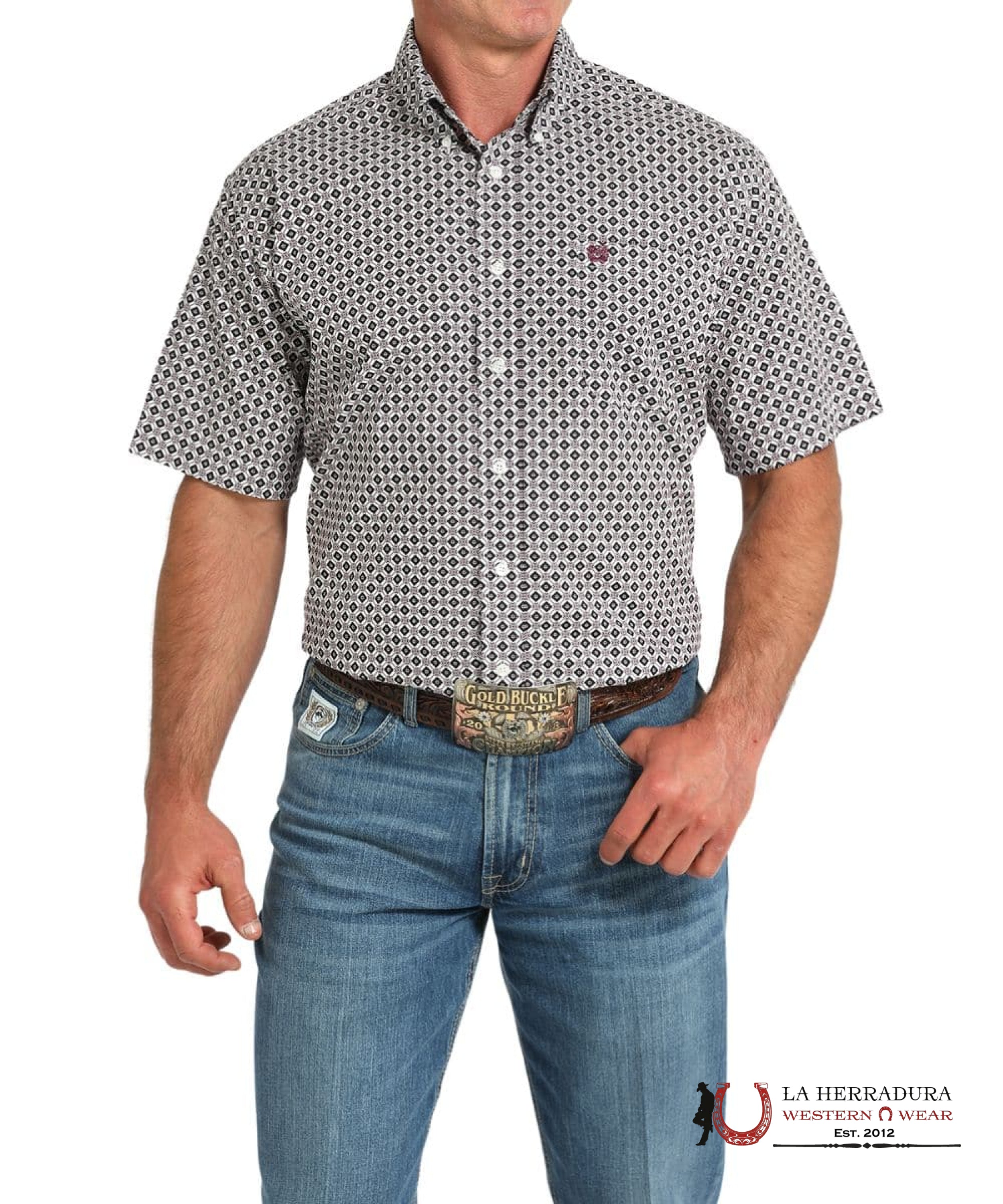 CINCH SHORT SLEEVE CLASSIF FOT WHITE WITH BURGANDY DETAILS MTW1111483 ROPA HOMBRES