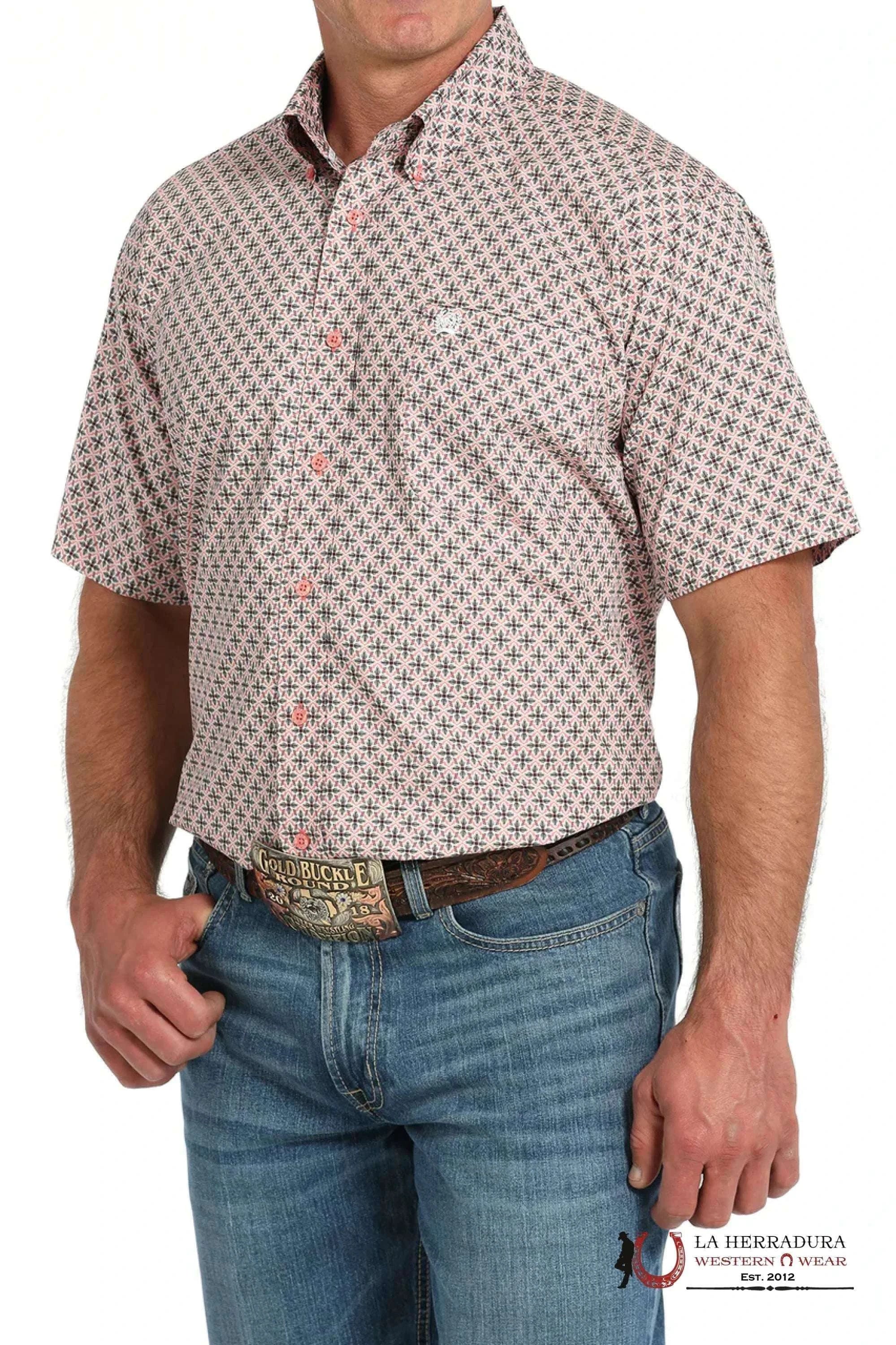 CINCH SHORT SLEEVE PINK GEO PRINT - MENS SHIRT - MTW1111481 ROPA HOMBRES