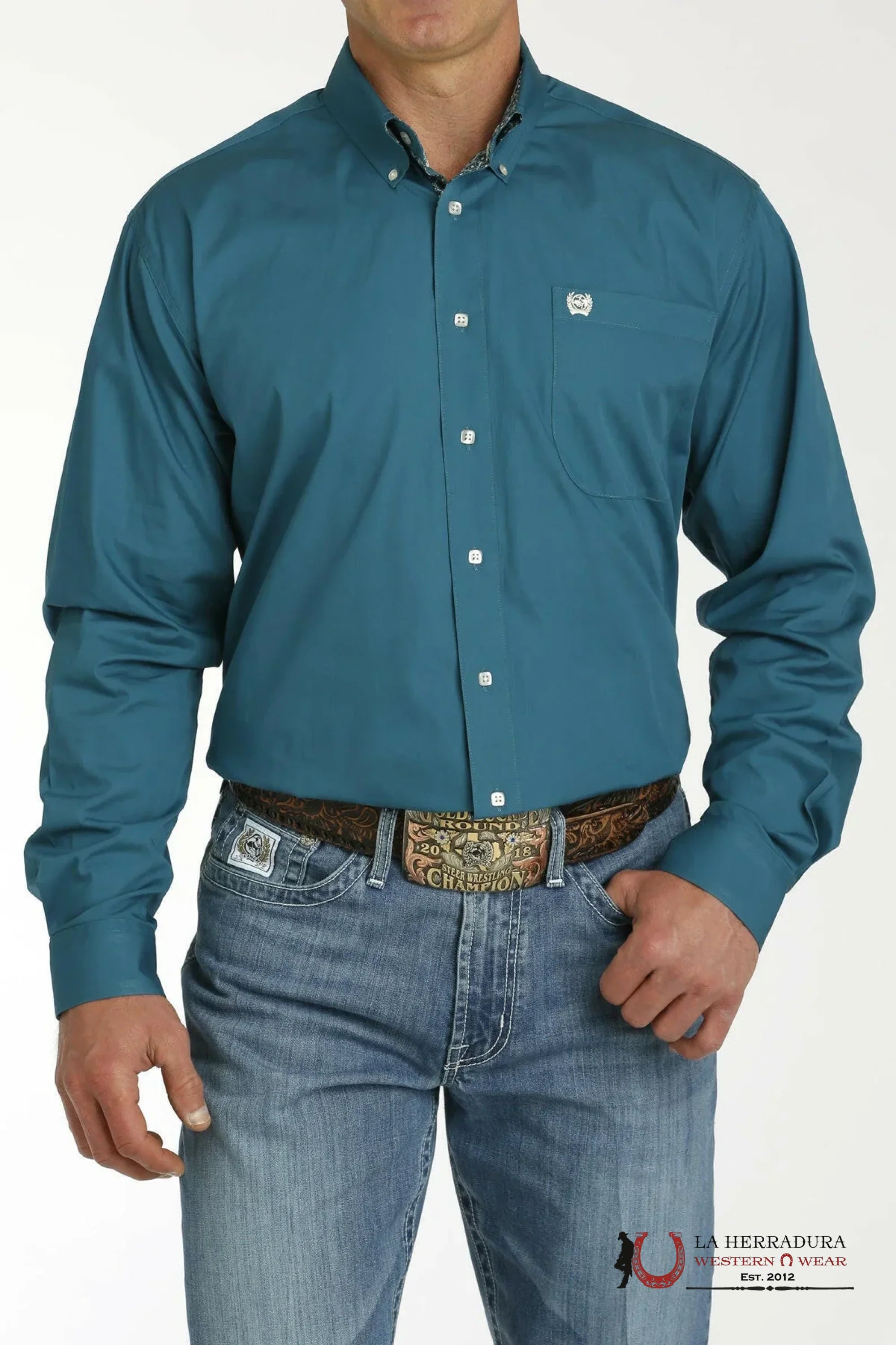 CINCH TEAL LONG SLEEVE SHIRT MTW1105777 ROPA HOMBRES