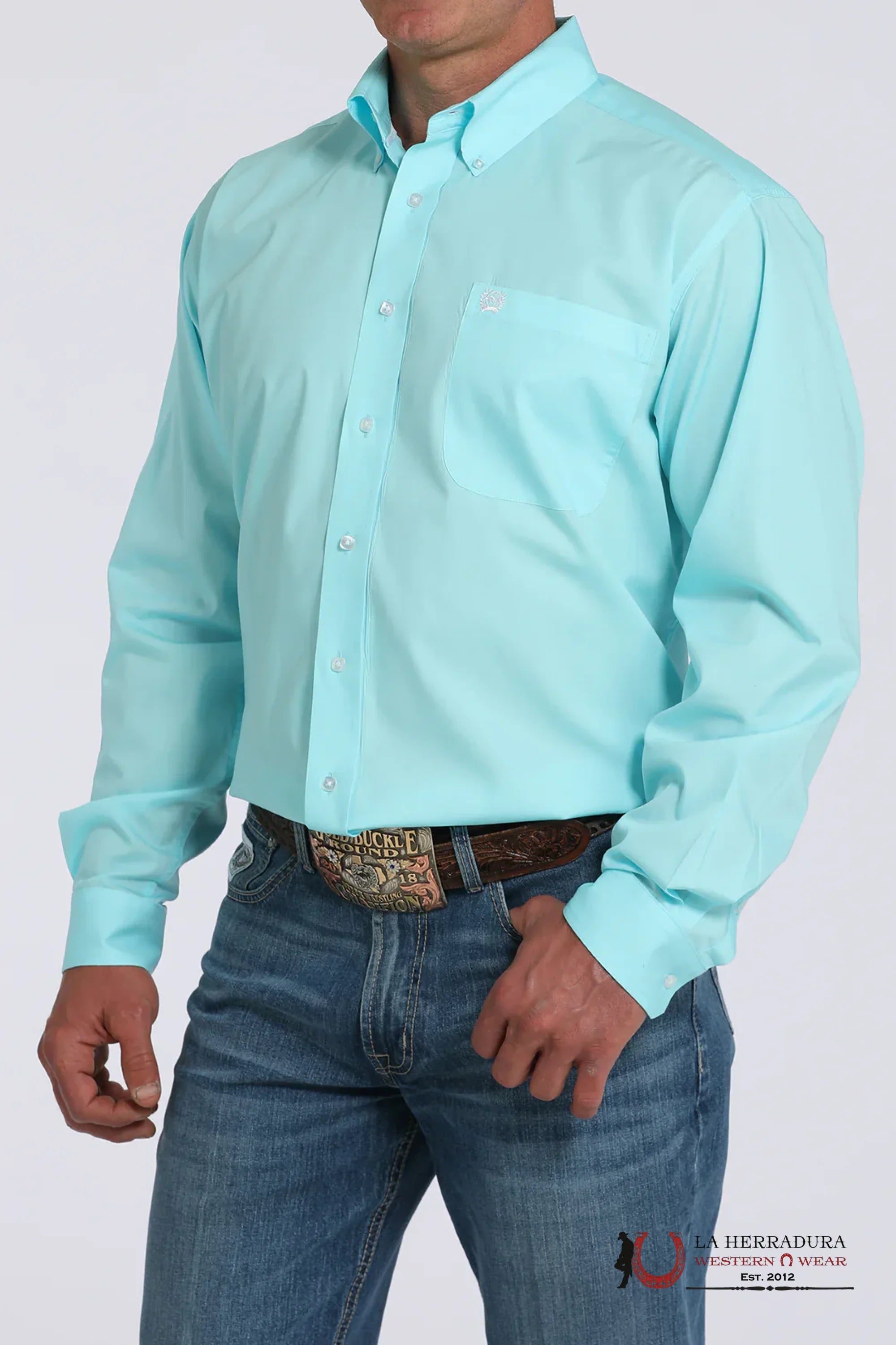 CINCH TURQUOISE SOLID BUTTON DOWN SHIRT MTW1105923 ROPA HOMBRES