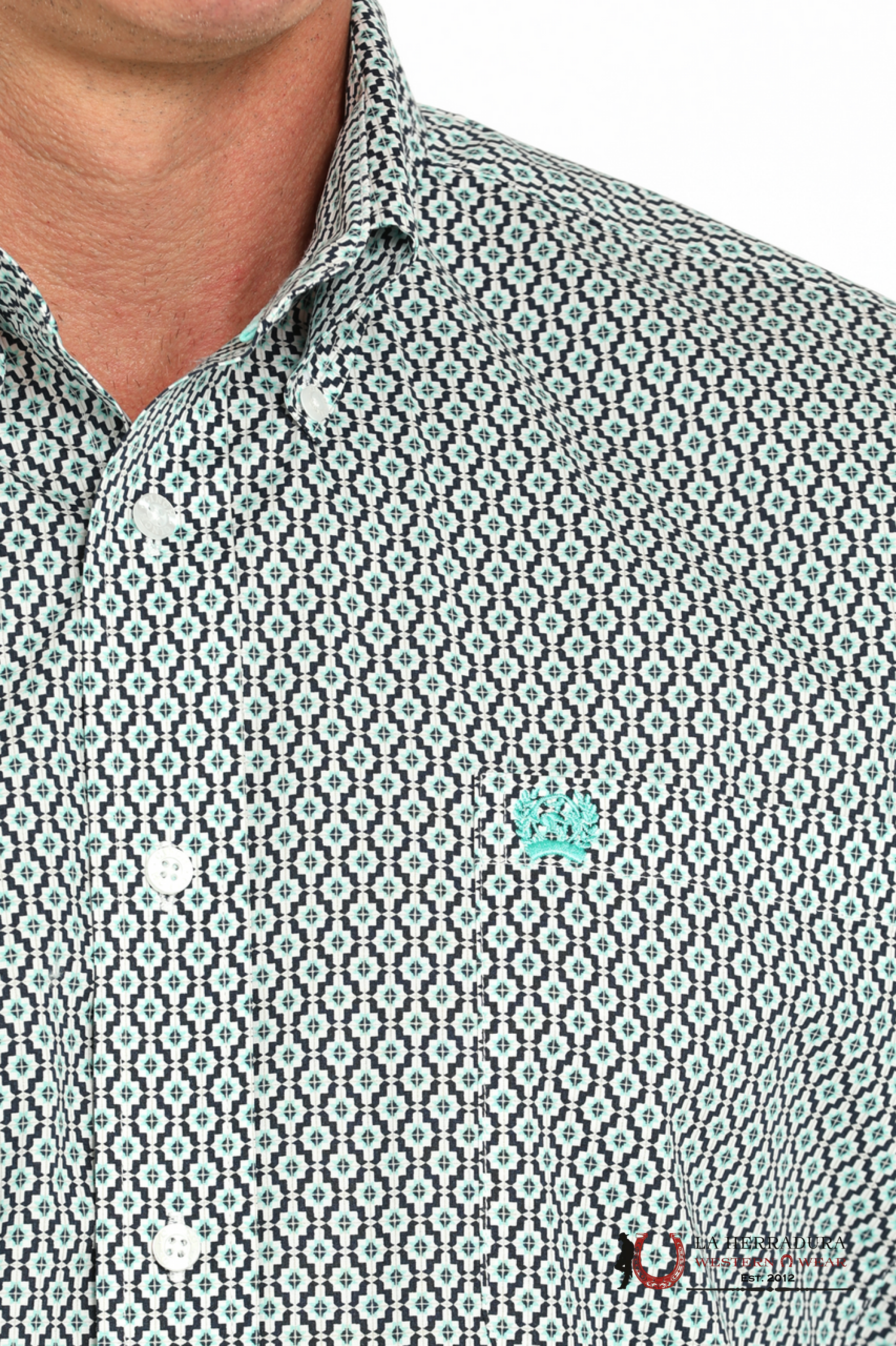 CINCH WHITE/TEAL GEOMETRIC PRINT - MENS SHIRT - MTW1105932 ROPA HOMBRES