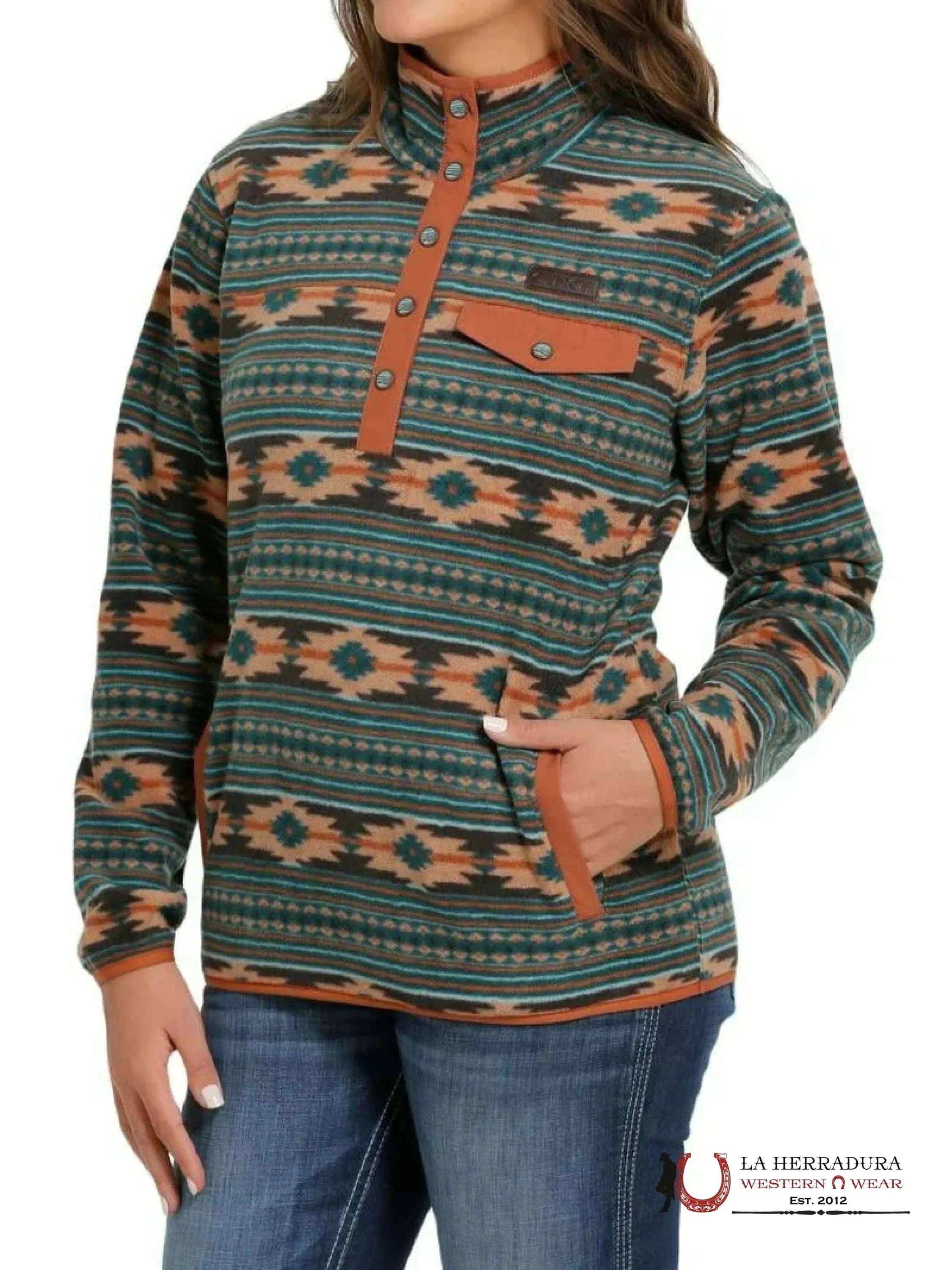 CINCH WOMEN GREEN /BROWN AZTEC PRINT PULLOVER MAK9819006 ROPA MUJERES