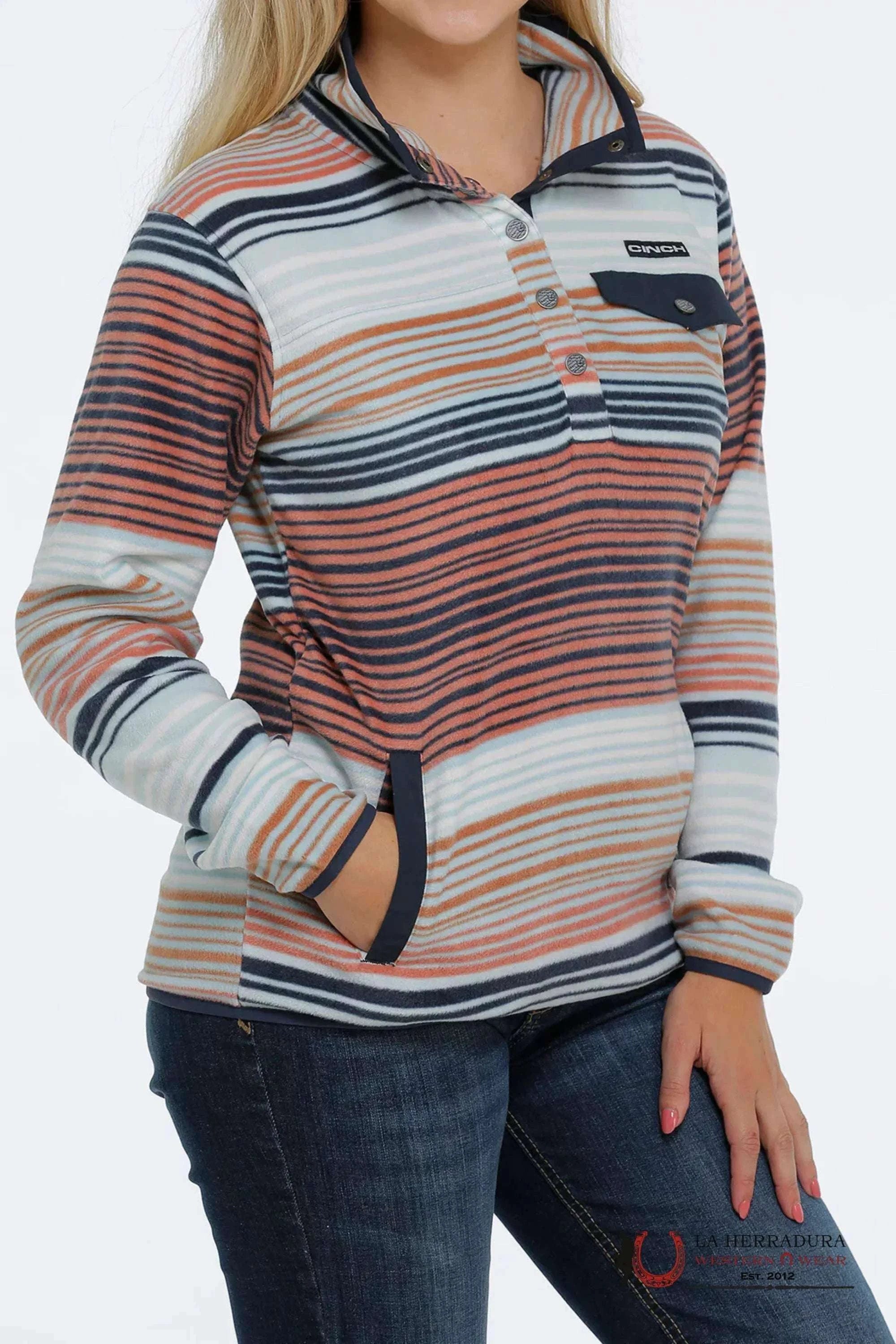 CINCH WOMEN LIGHT BLUE /PINK STRIPES PULLOVER JACKET MAK9819004 ROPA MUJERES