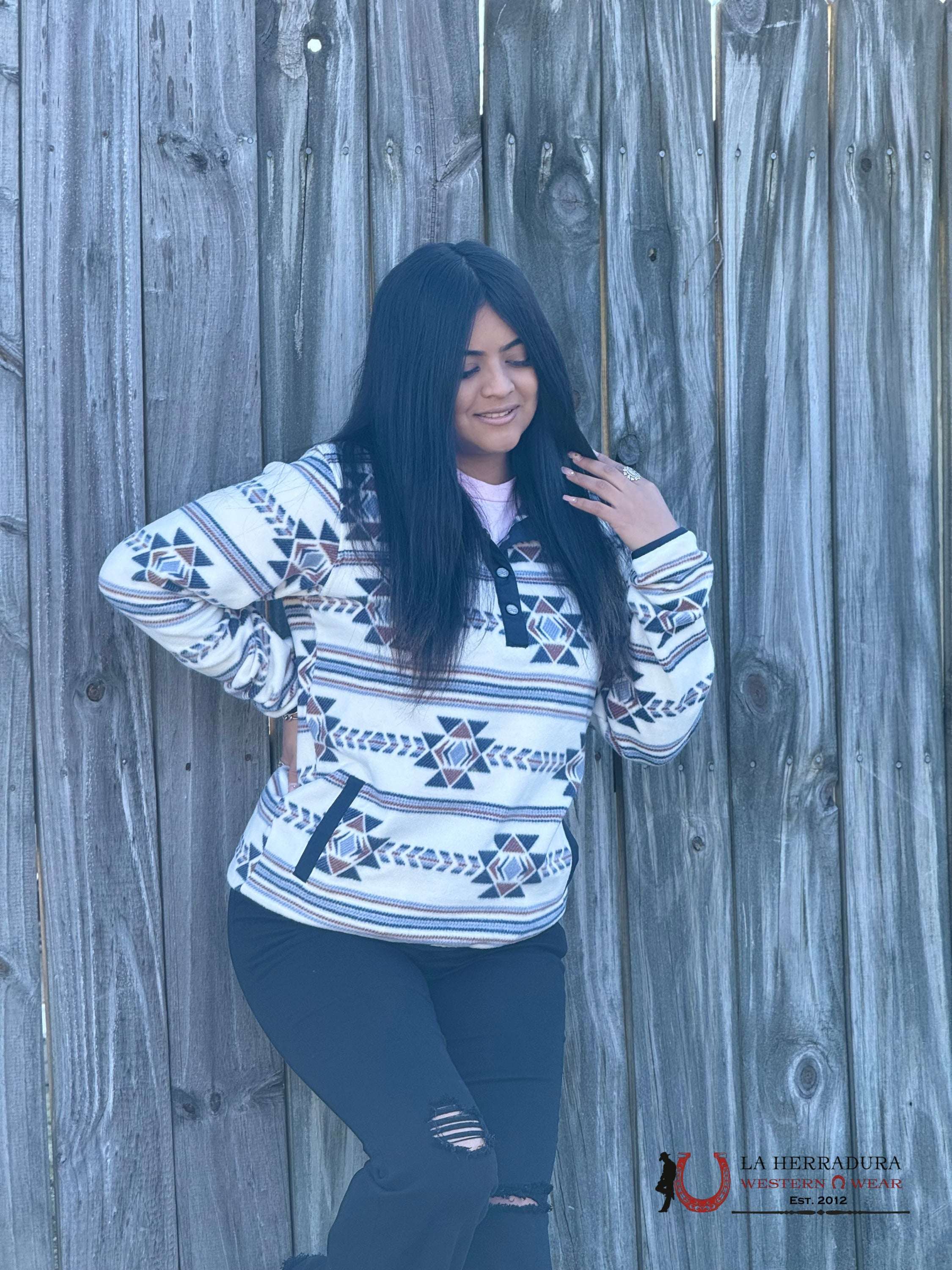 Cinch Womens Pullover Navy/Brown White & Aztec Pattern Ropa Mujeres