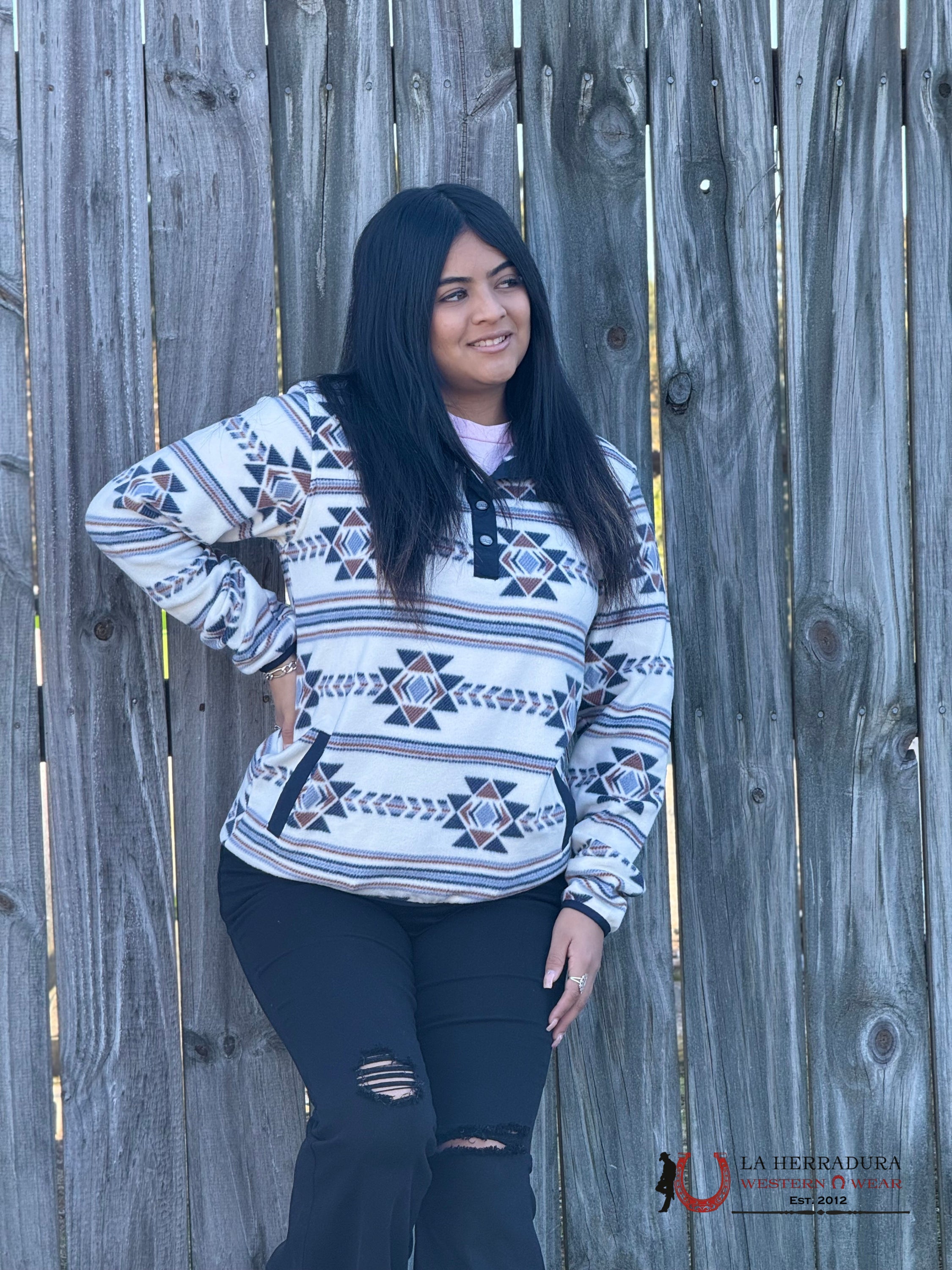Cinch Womens Pullover Navy/Brown White & Aztec Pattern Ropa Mujeres