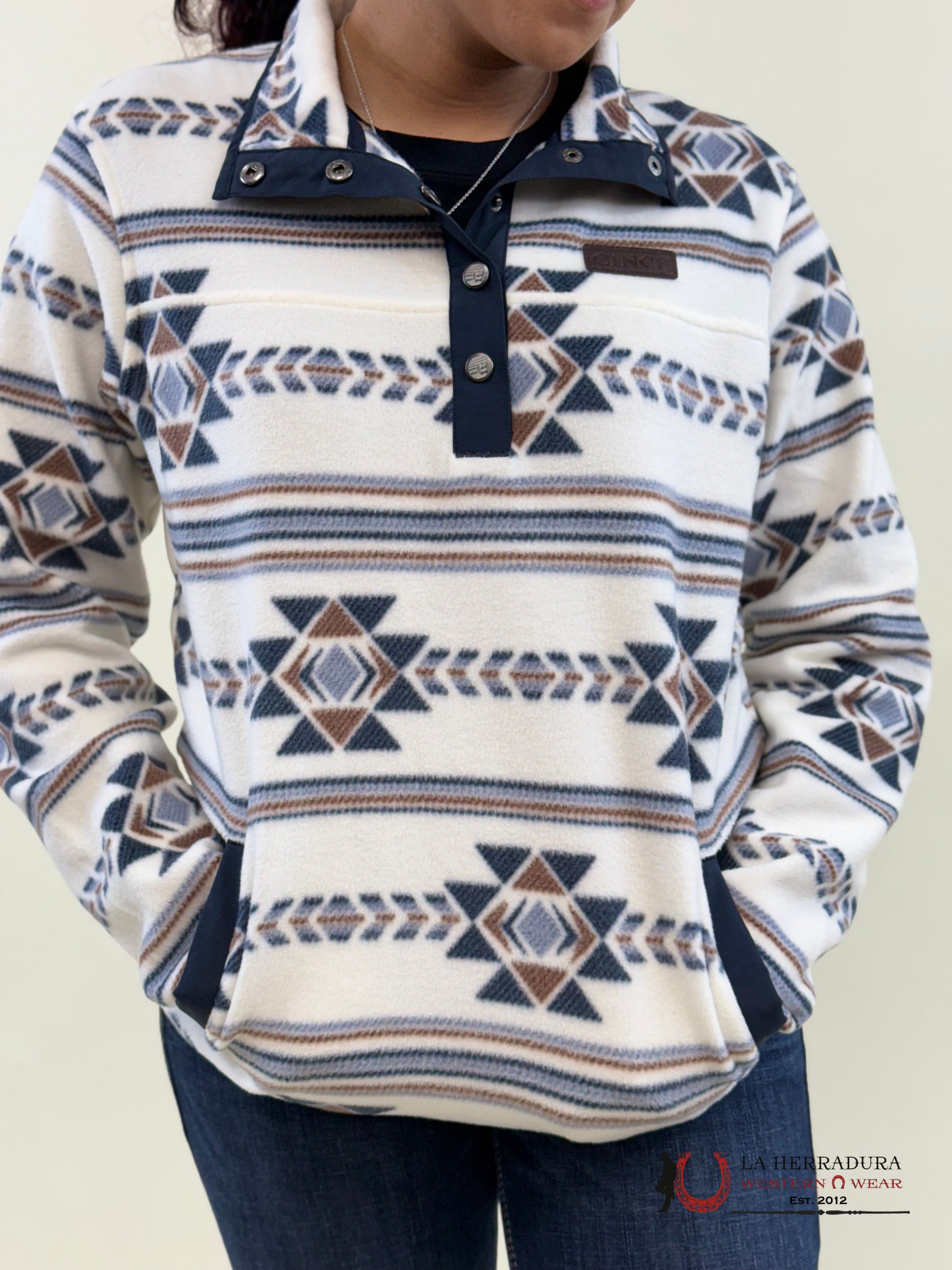Cinch Womens Pullover Navy/Brown White & Aztec Pattern Ropa Mujeres