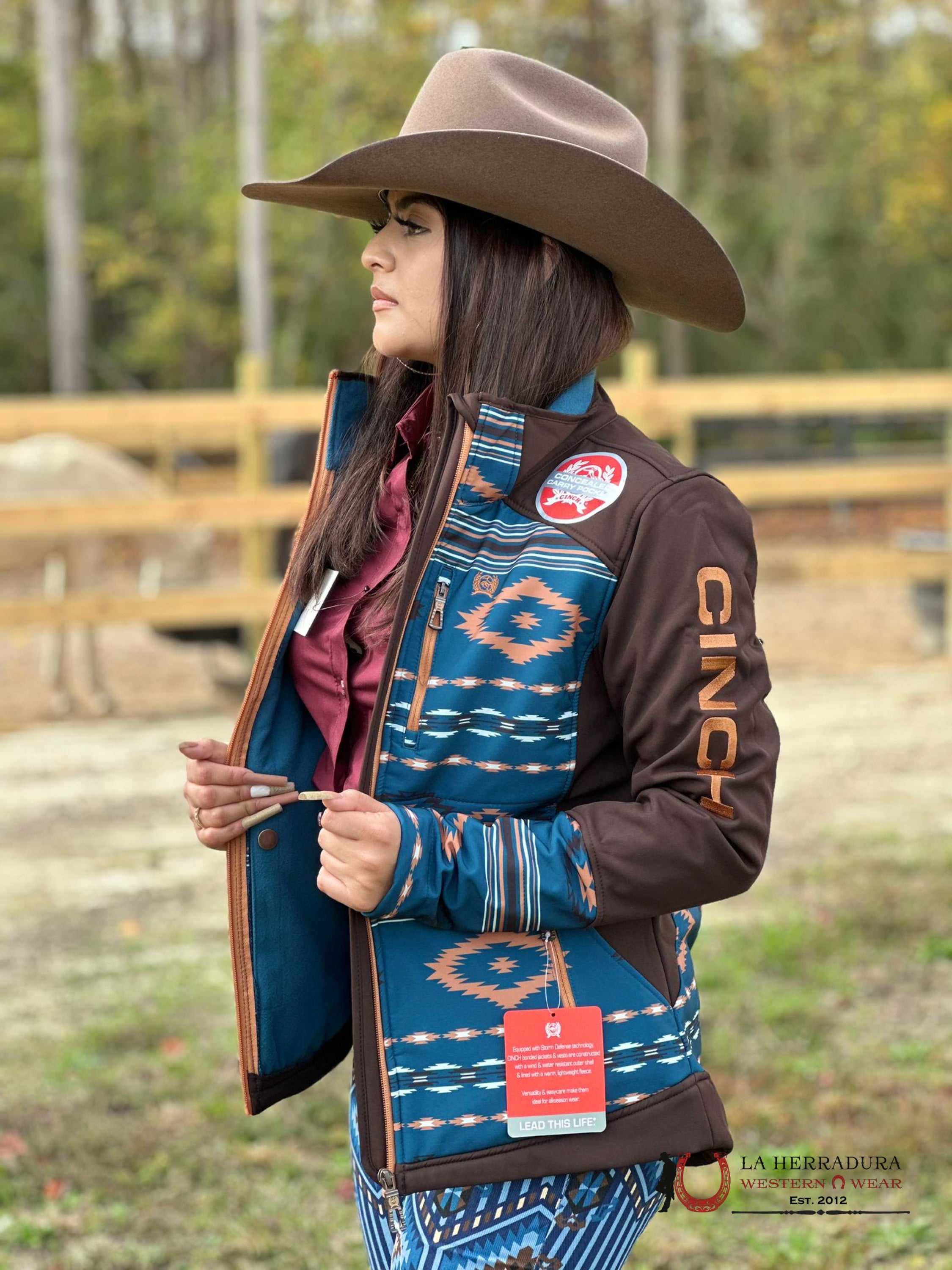 Cinch Womens Jacket Tan Logo Aztec Softshell Ropa Mujeres