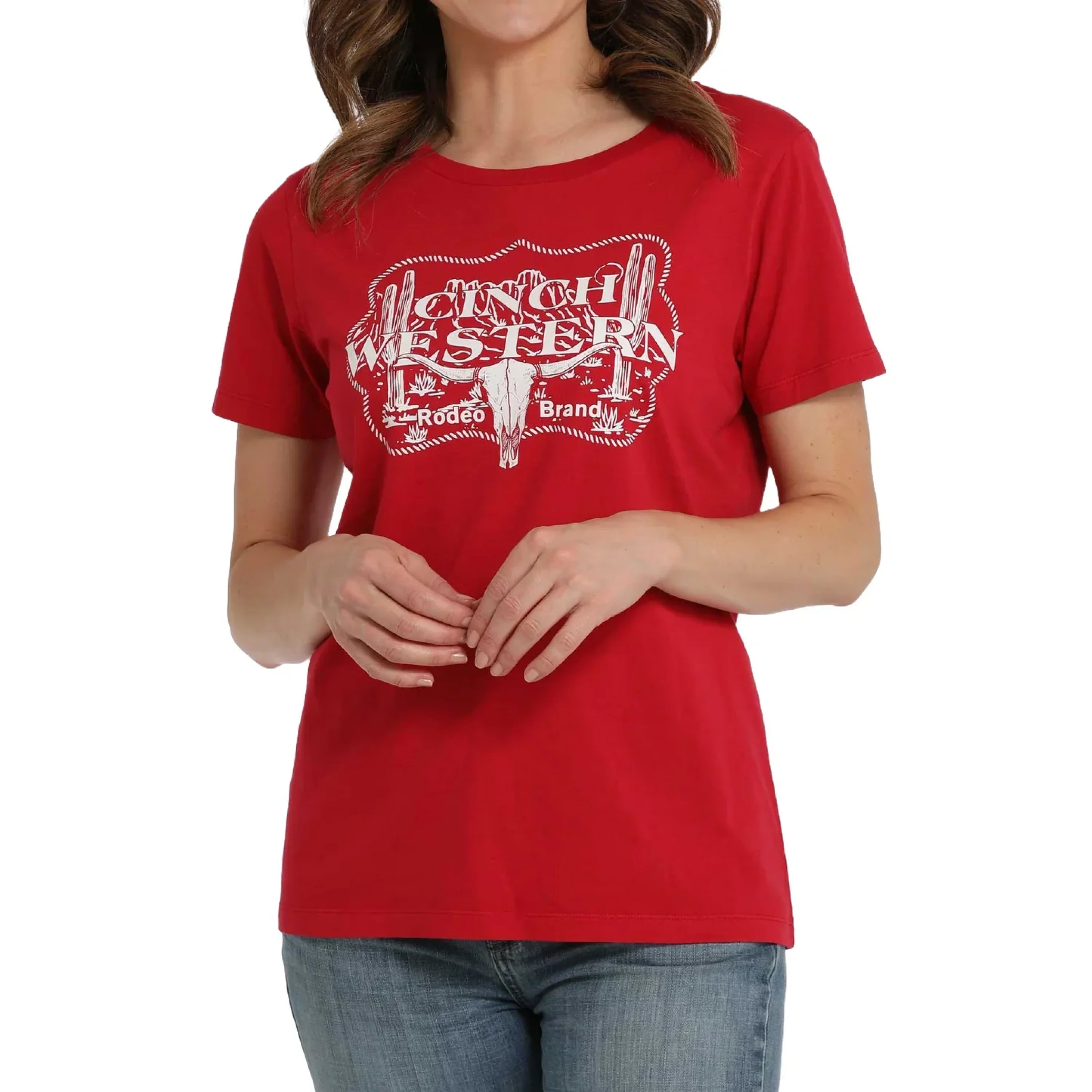 CINCH WOMEN T-SHIRT RED RANCHE LOGO WHITE MSK7901010 ROPA MUJERES