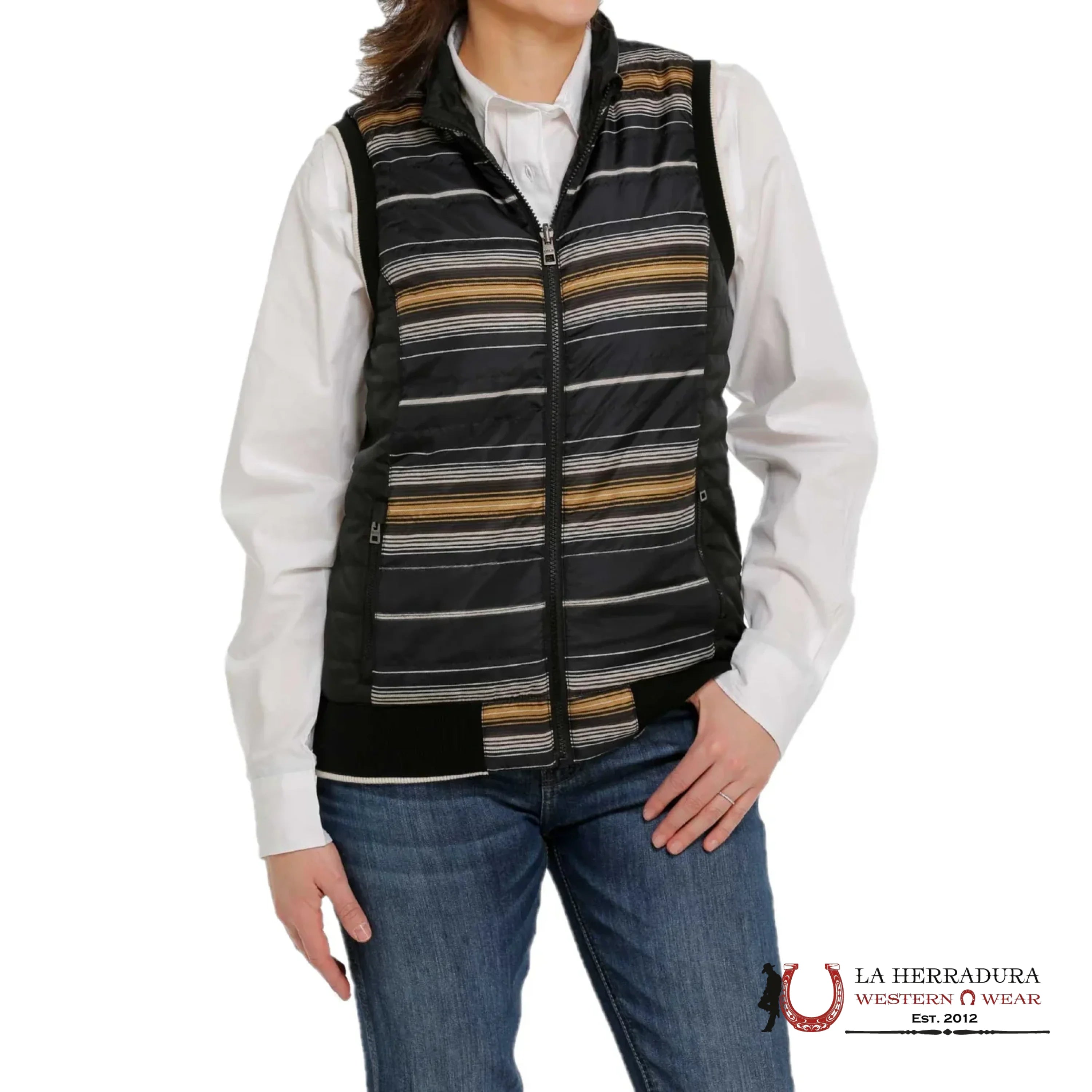 Cinch Womens Striped Black Reversible Vest Ropa Mujeres