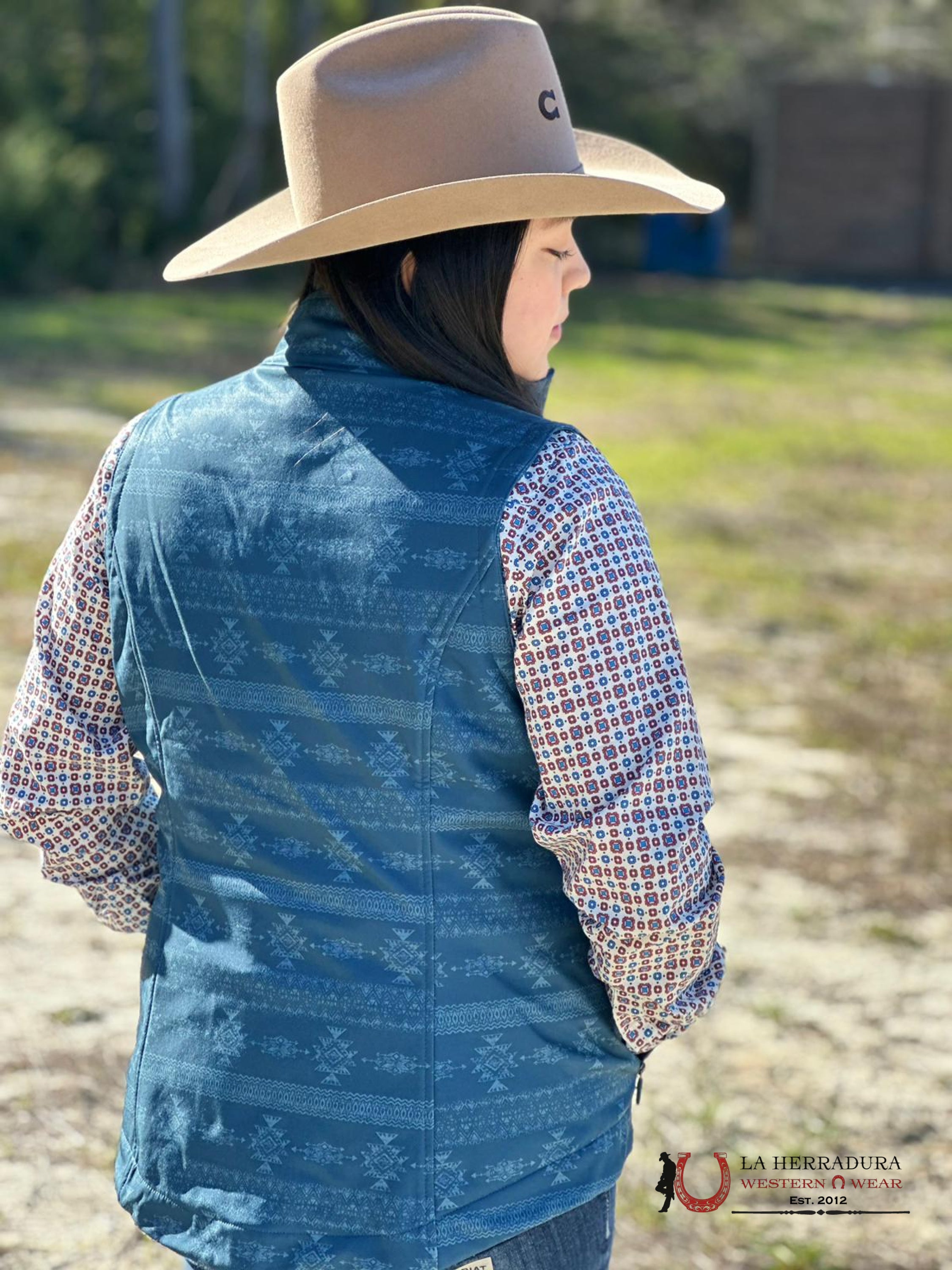 Cinch Womens Blue Aztec Pattern Vest Concealed Carry Pocket Ropa Mujeres