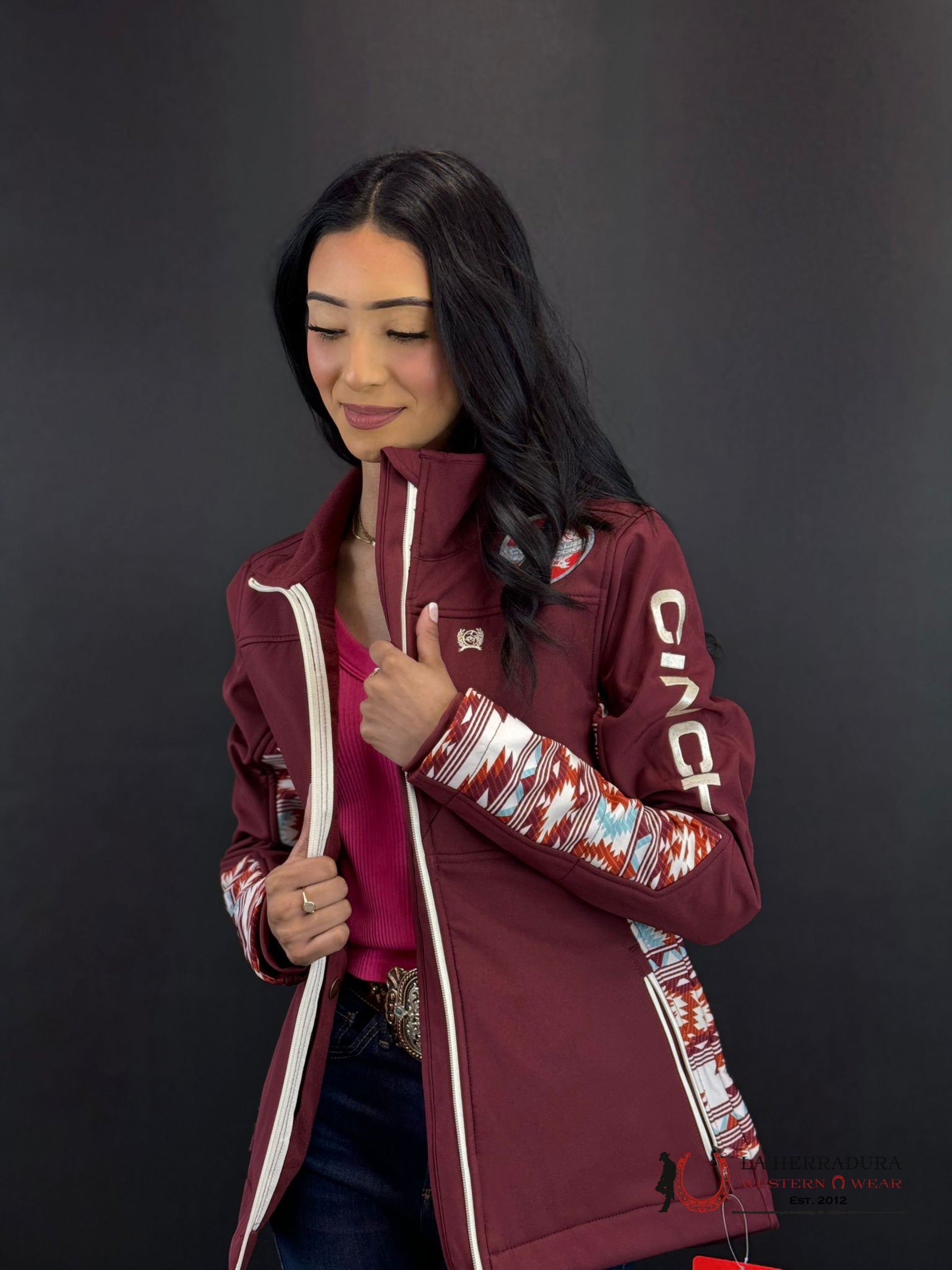 Cinch Womens Jacket Softshell Red Aztec Team Logo Ropa Mujeres