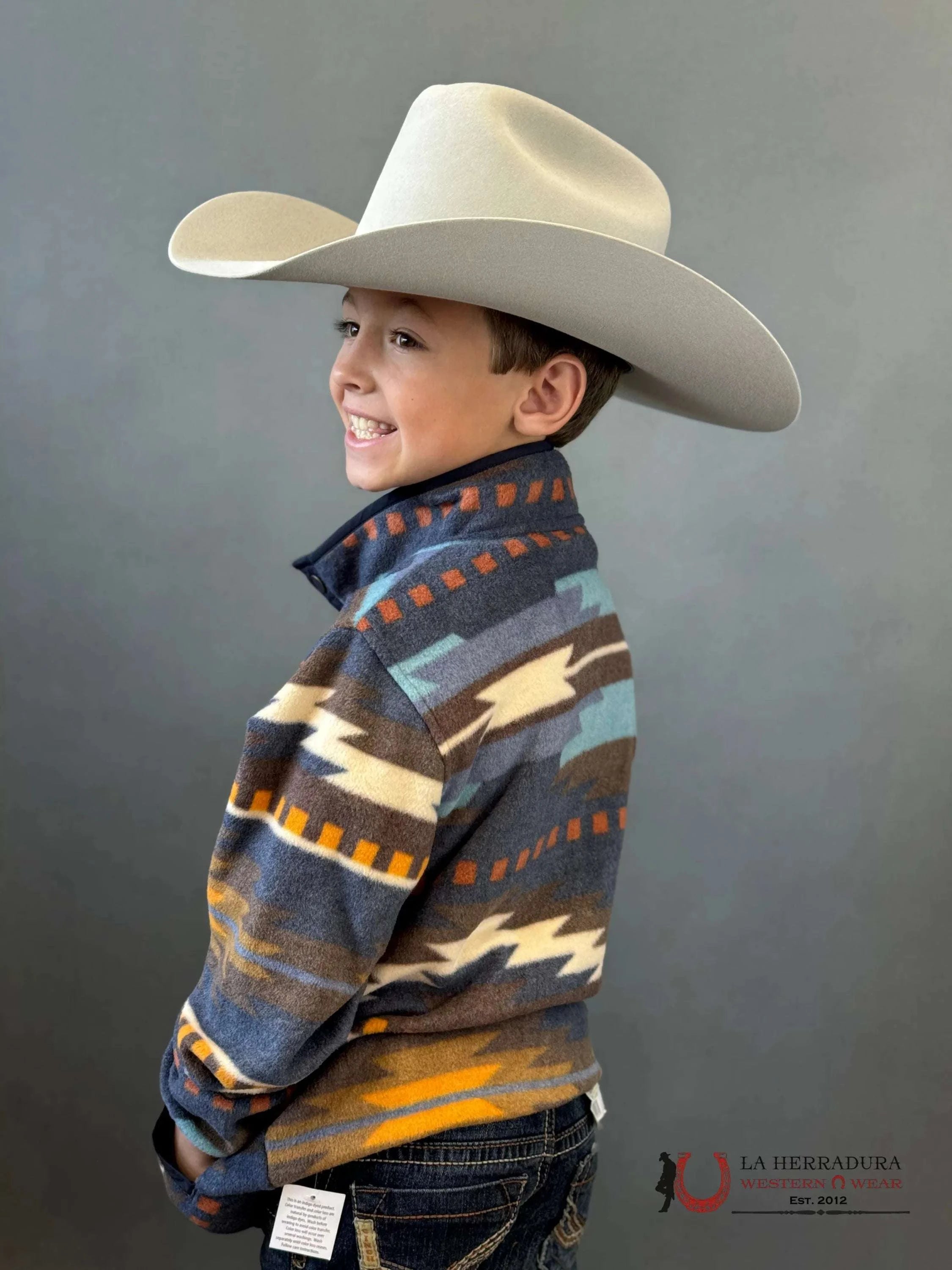 Cinch Youth Fleece Blue Aztec Pull Over Niños