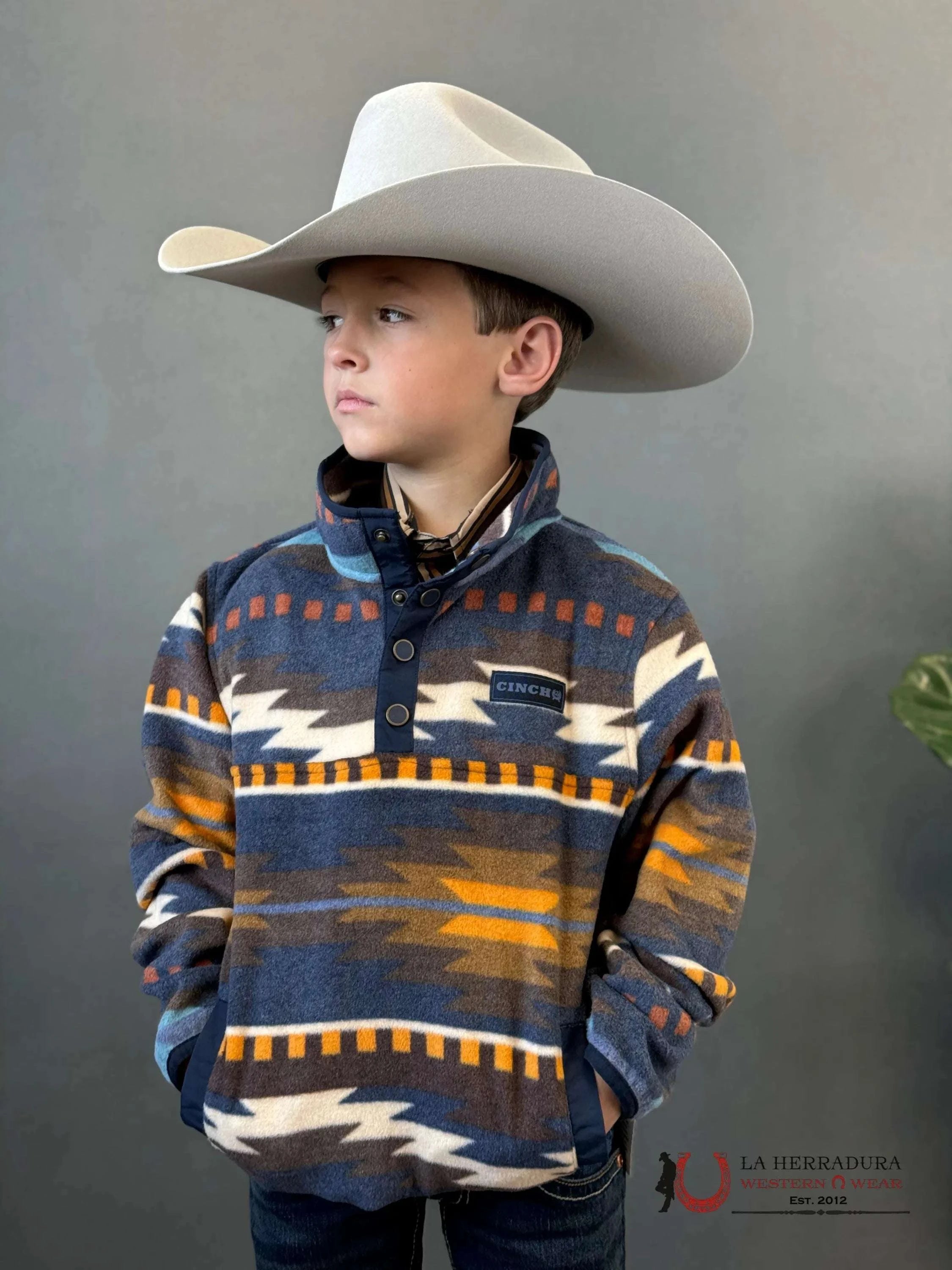 Cinch Youth Fleece Blue Aztec Pull Over Niños