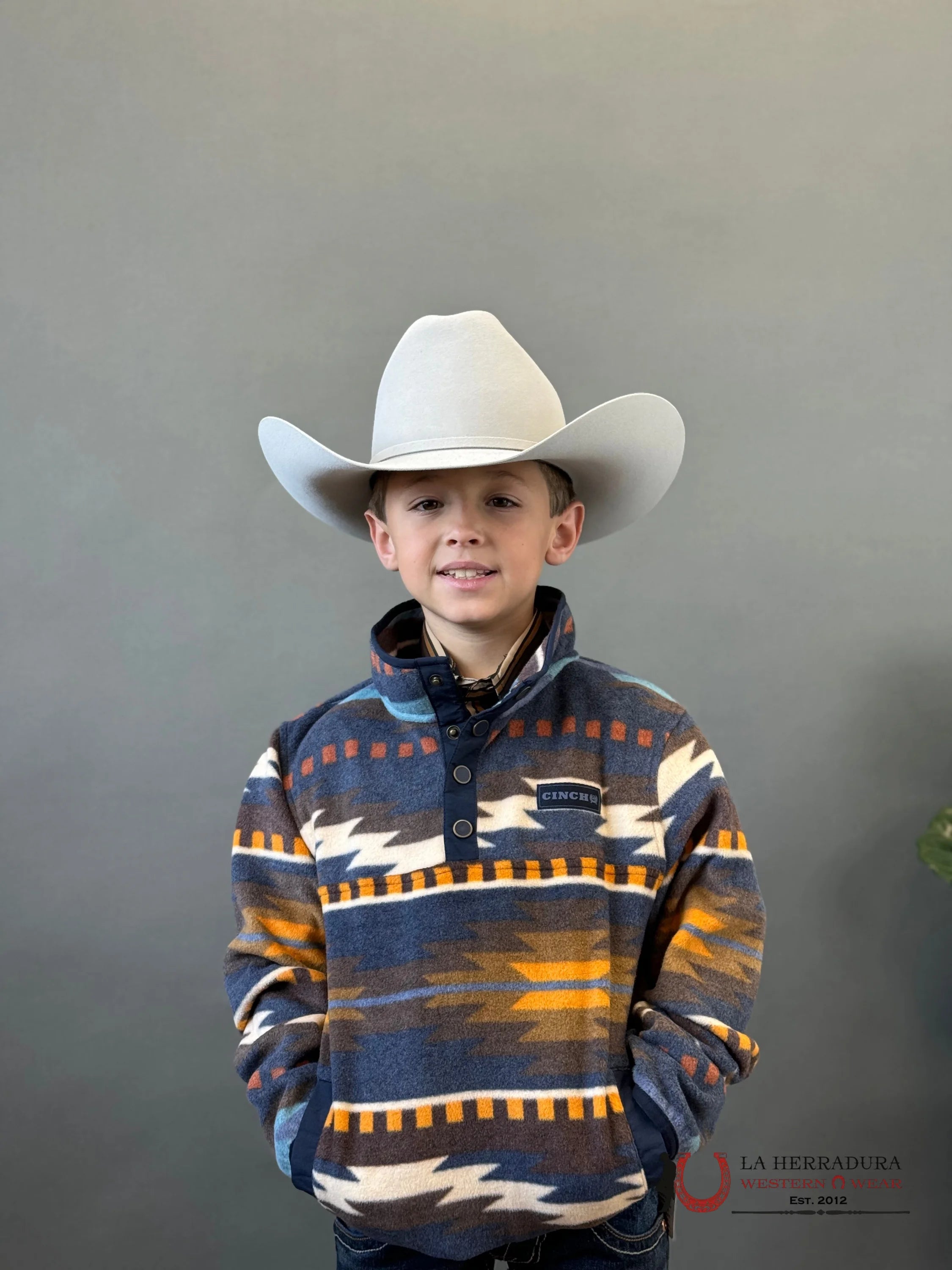 Cinch Youth Fleece Blue Aztec Pull Over Niños