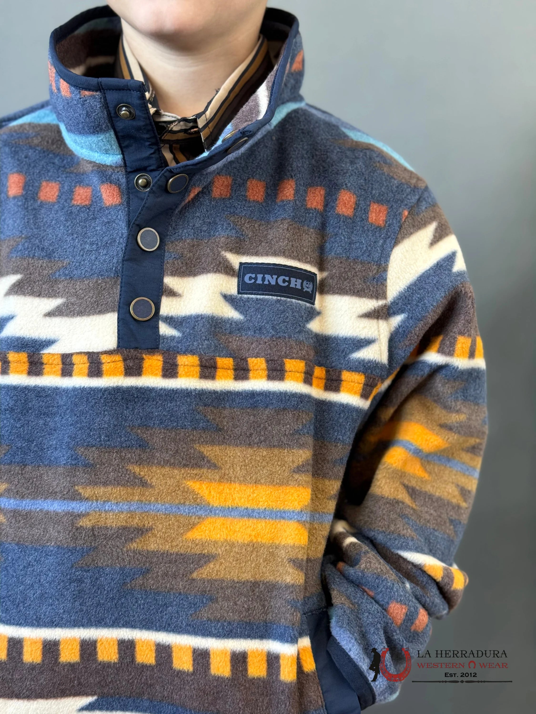 Cinch Youth Fleece Blue Aztec Pull Over Niños