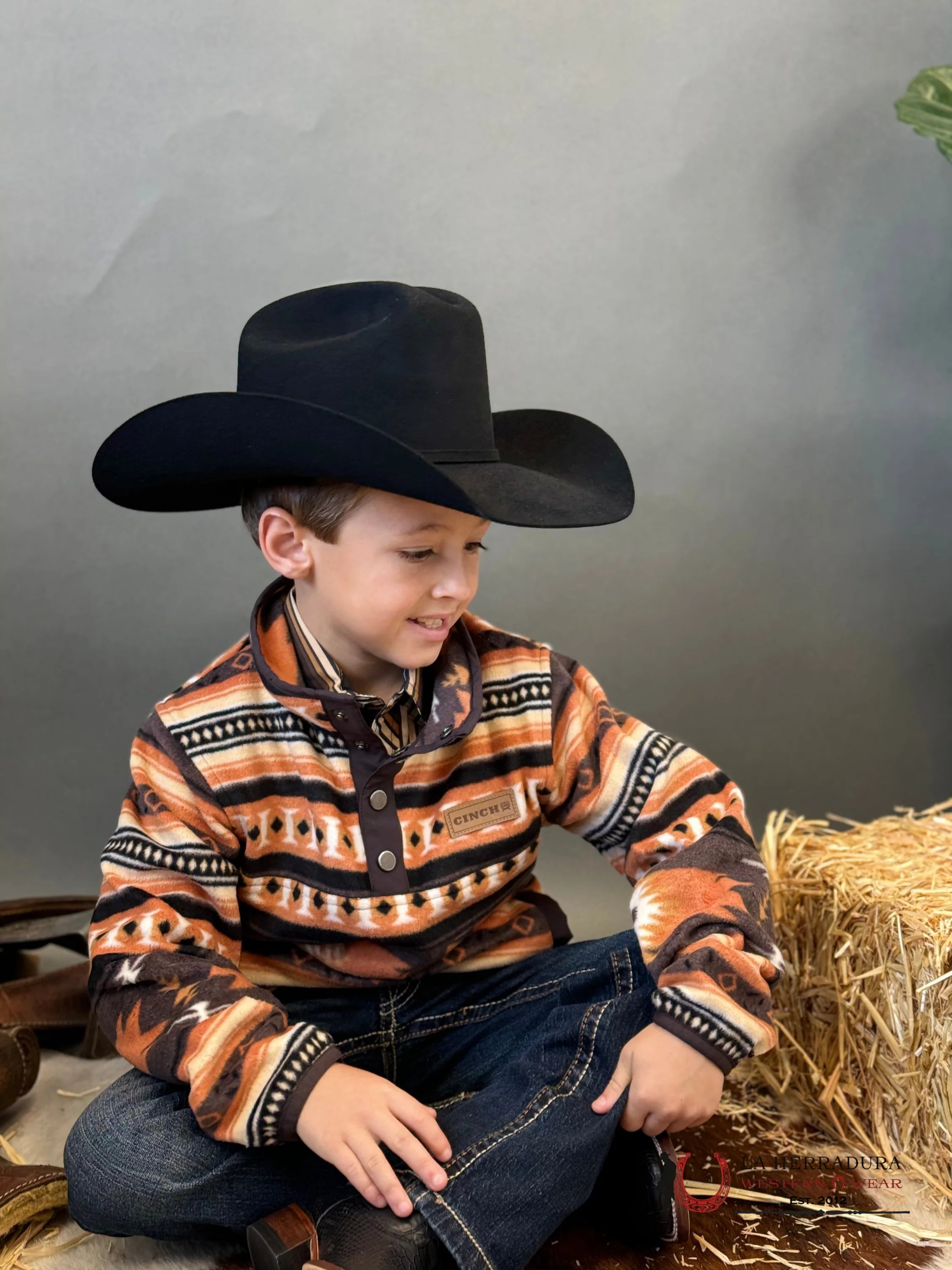 Cinch Youth Fleece Orange Aztec Pull Over Niños