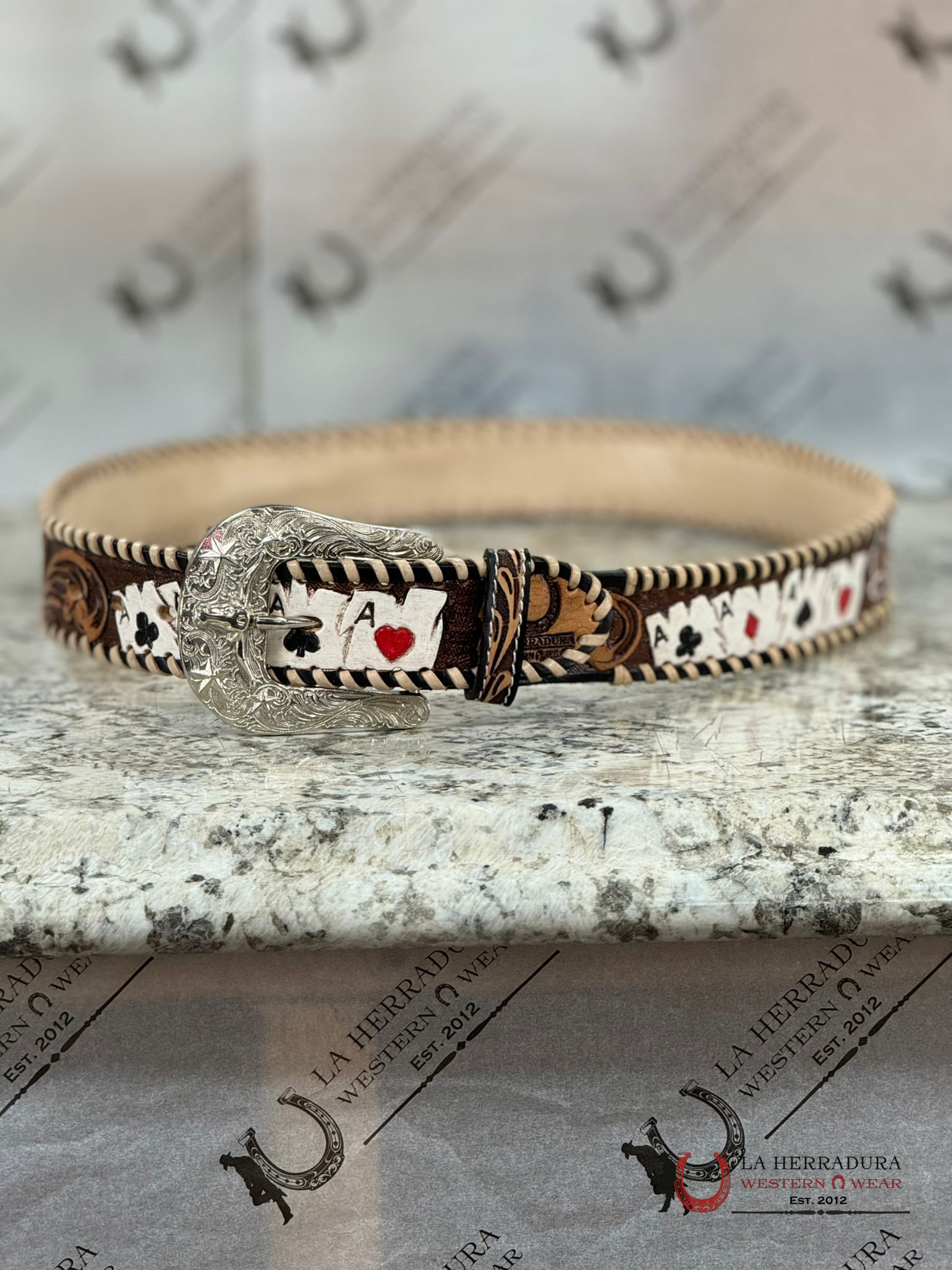 Cinto Azteca Cuero Cincelado Cartas Cinturones Hombres