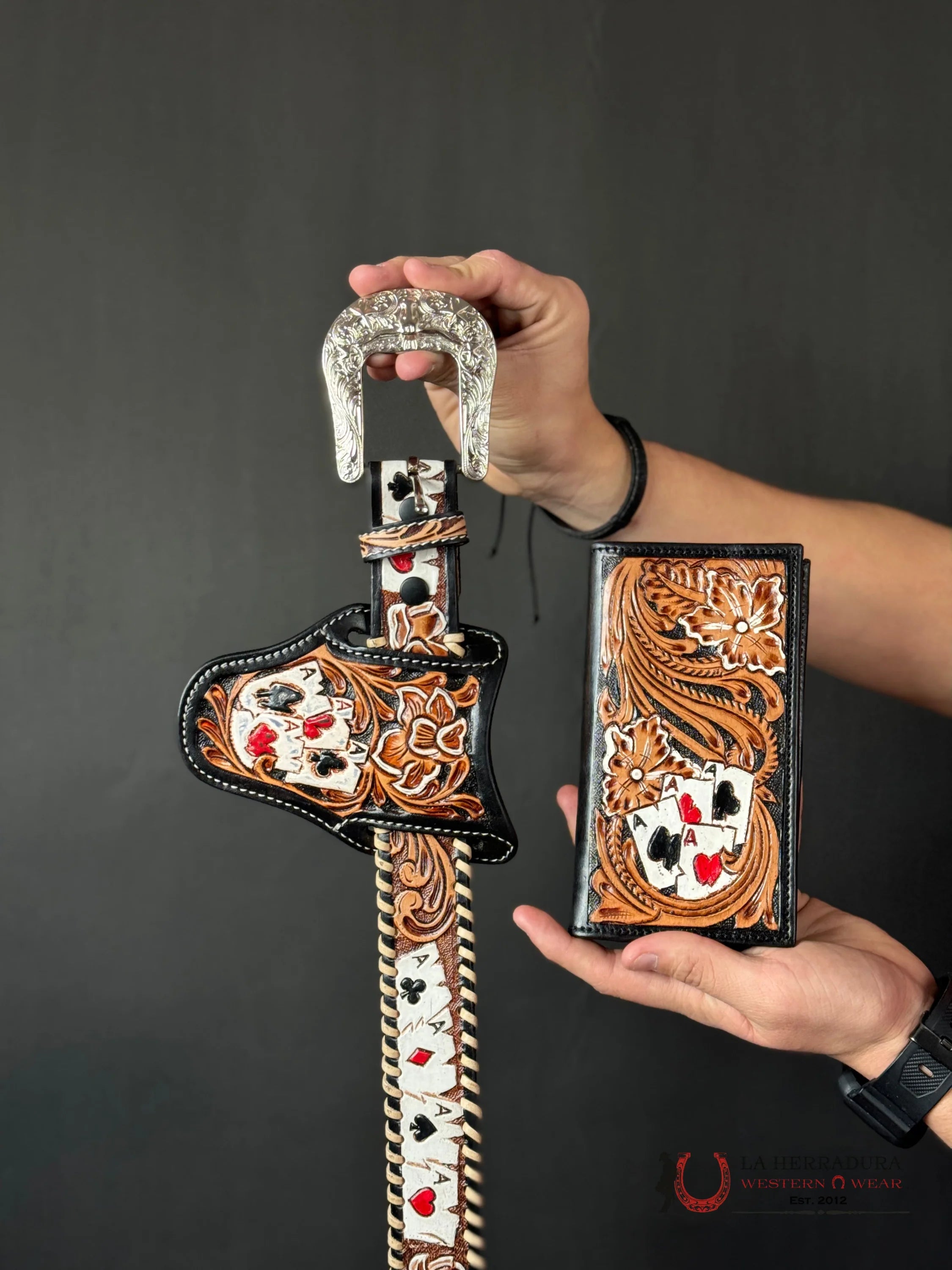 Cinto Azteca Cuero Cincelado Cartas Cinturones Hombres