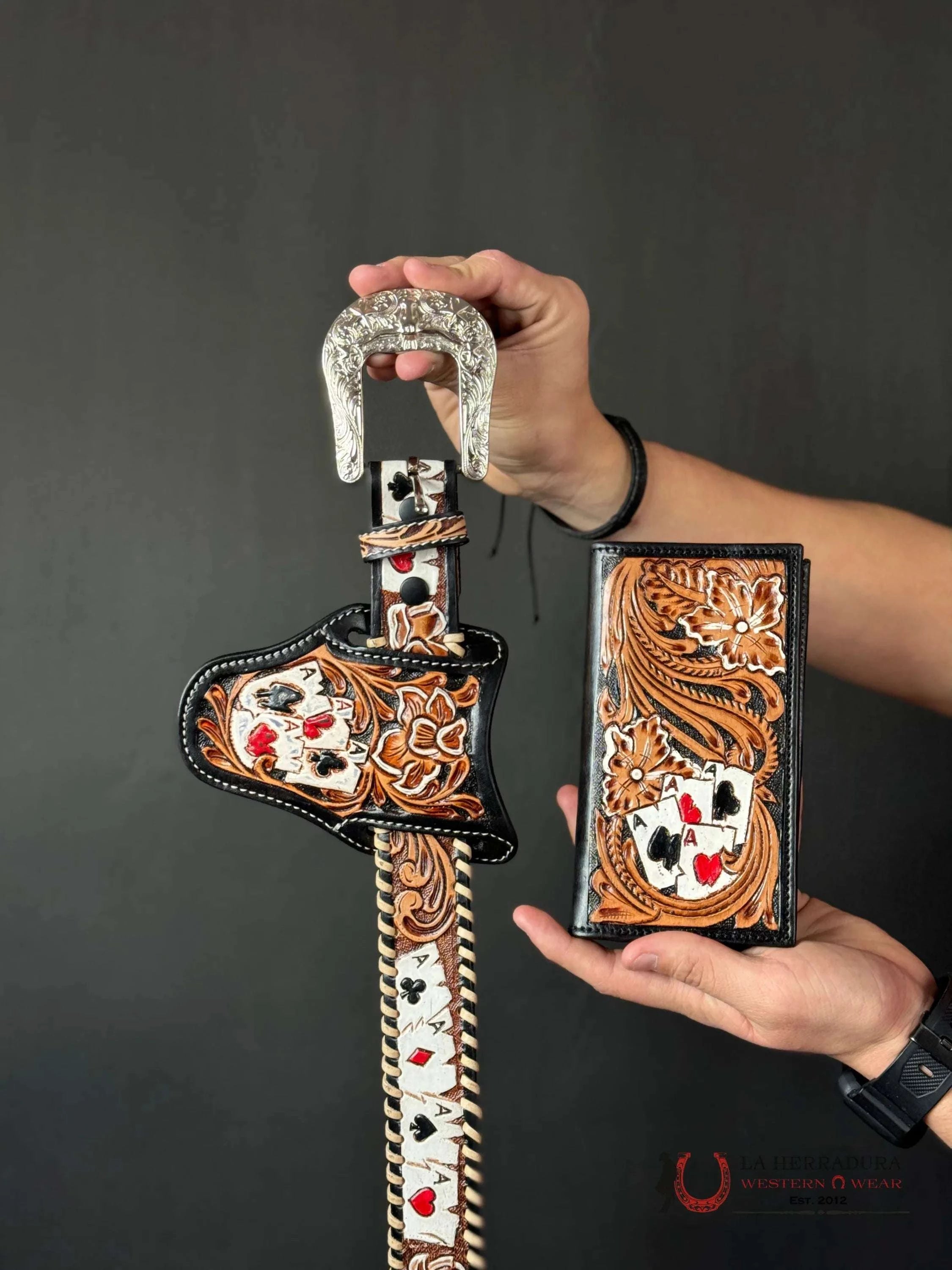 Cinto Azteca Cuero Cincelado Cartas Cinturones Hombres