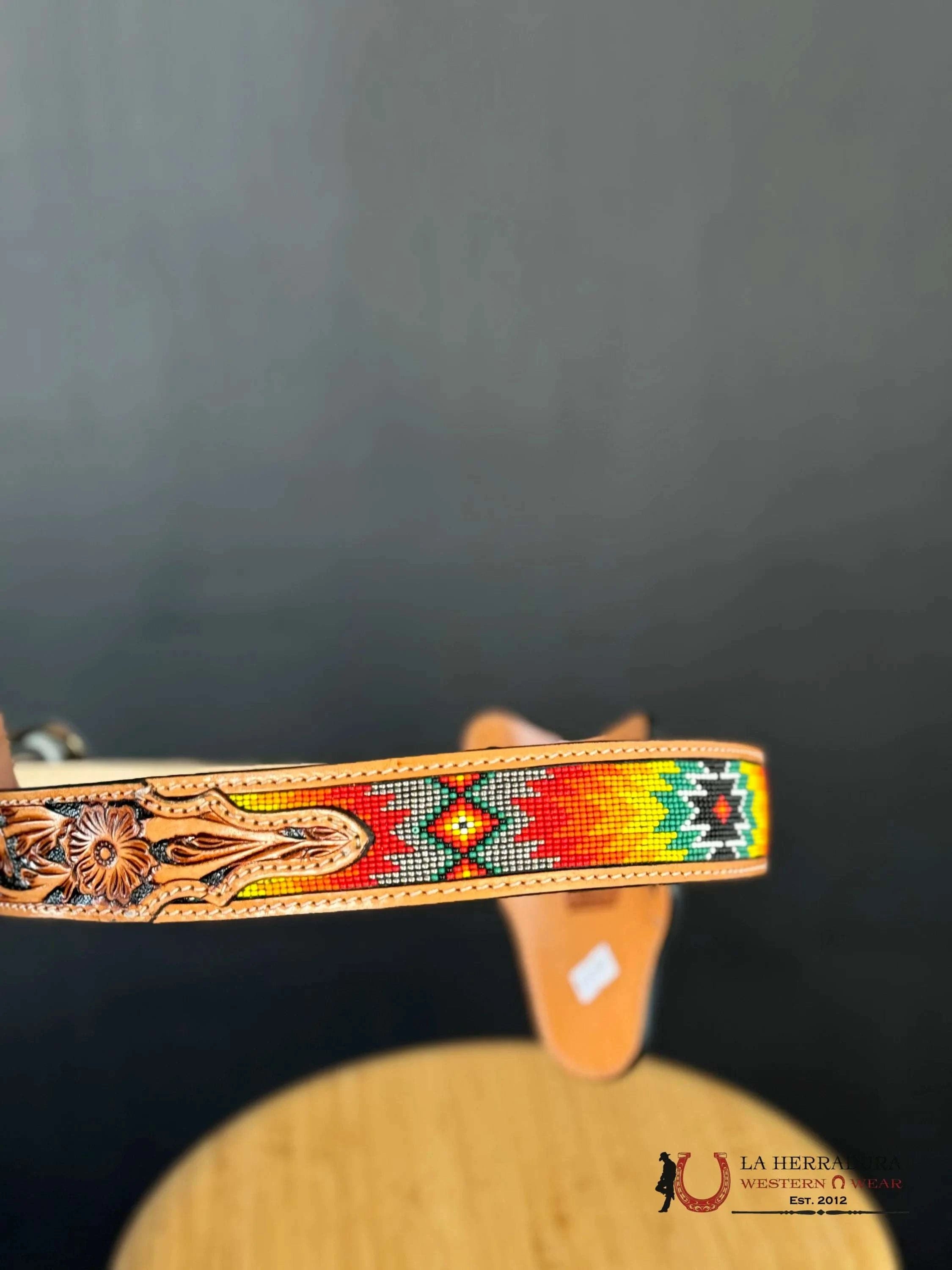 Cinto Azteca Cuero Cincelado Orange/Green Only Belt! Cinturones Hombres