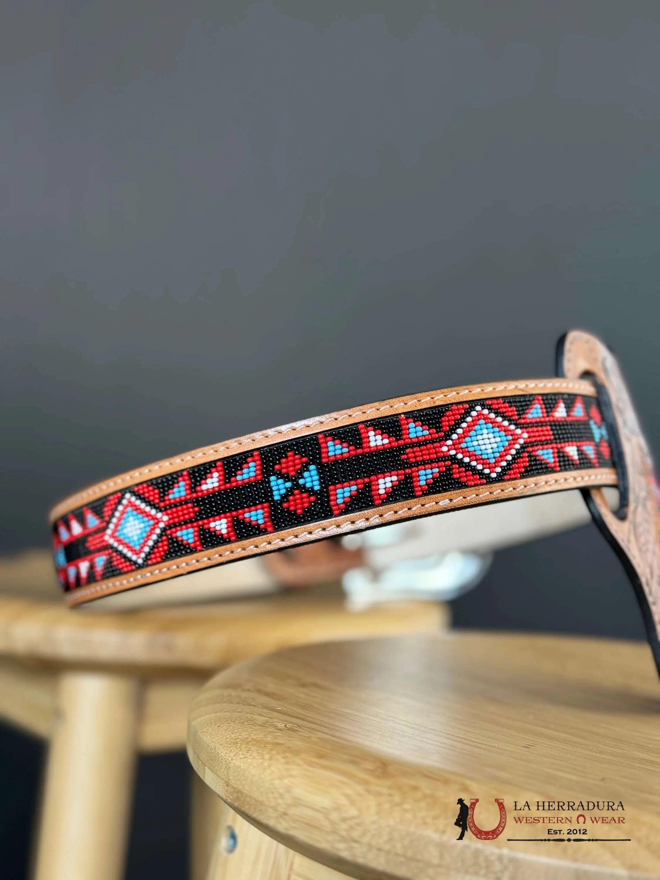 Cinto Azteca Cuero Cincelado Red/Black Blue Only Belt! Cinturones Hombres