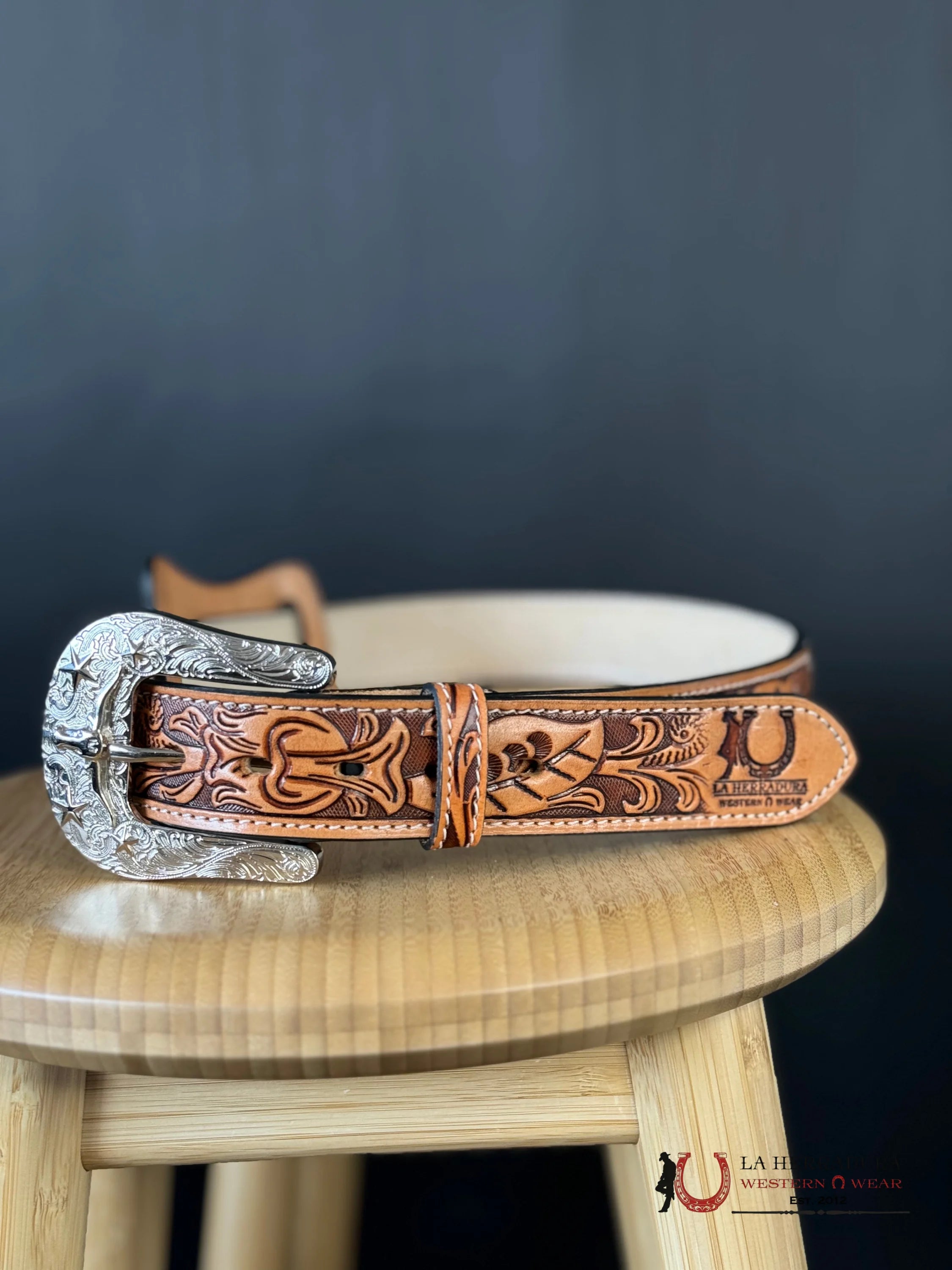 Cinto Azteca Cuero Cincelado Red/Black Blue Only Belt! Cinturones Hombres