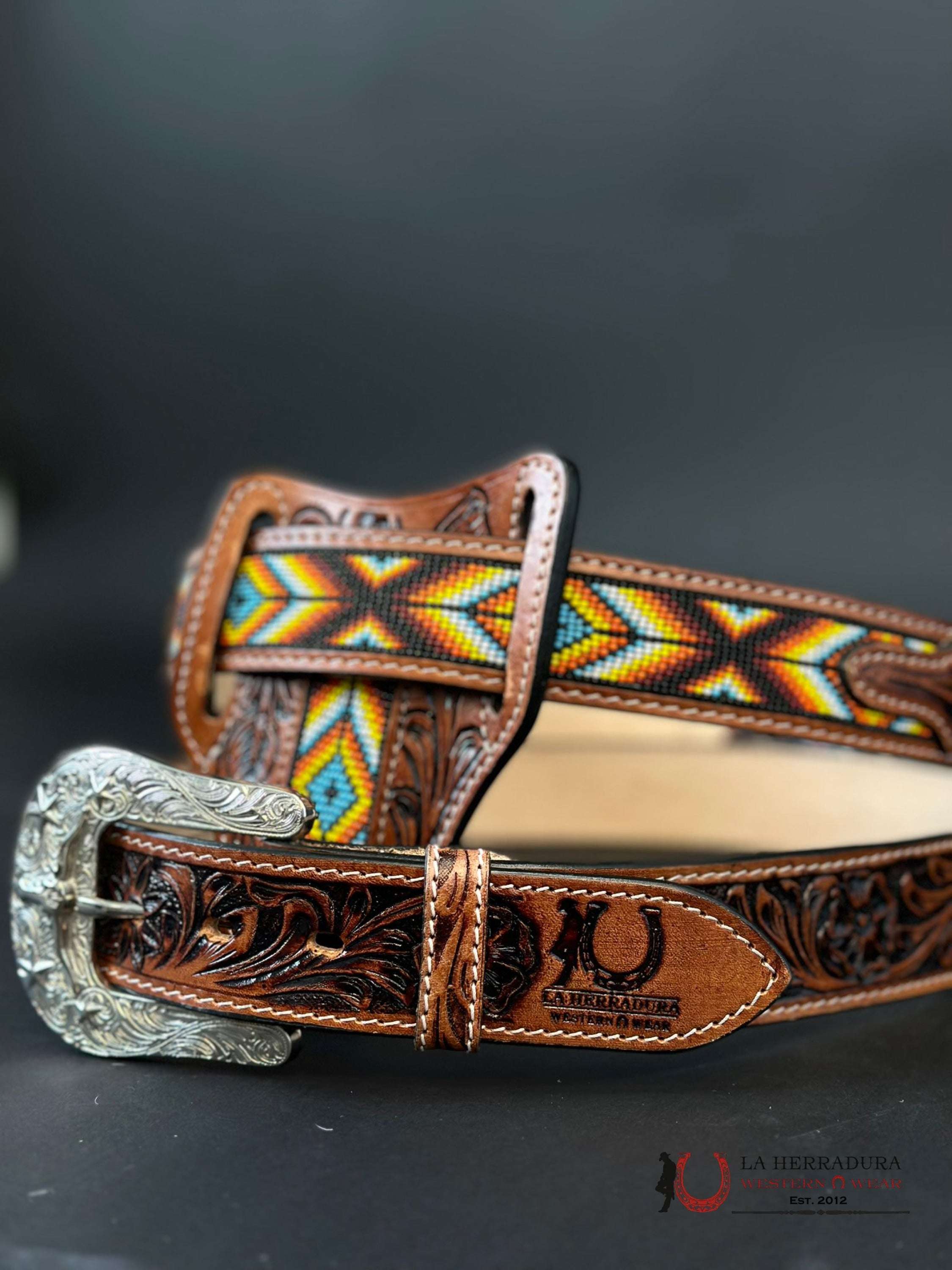 Cinto Azteca Cuero Cincelado Red Only Belt! Cinturones Hombres