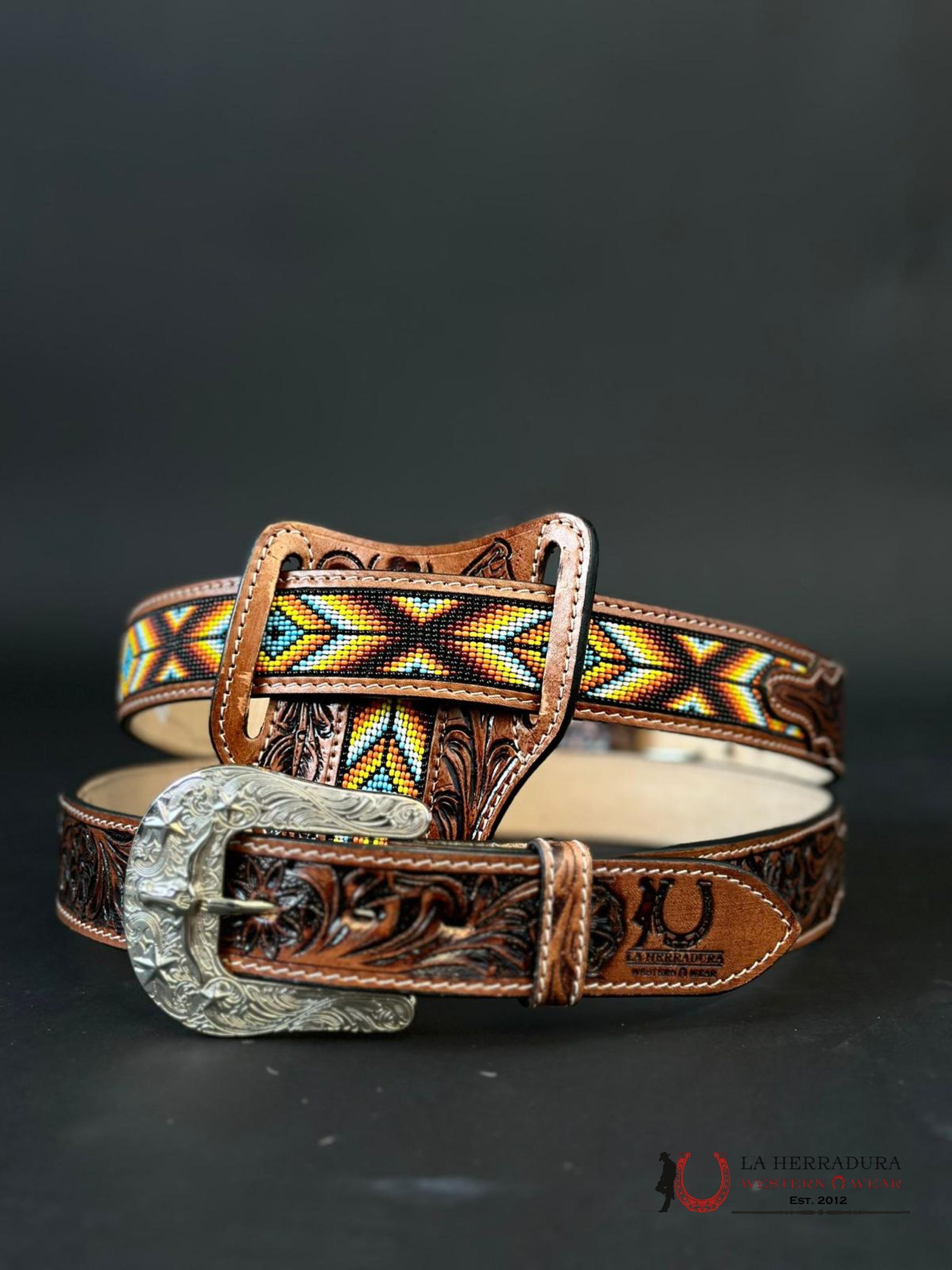 Cinto Azteca Cuero Cincelado Red Only Belt! Cinturones Hombres
