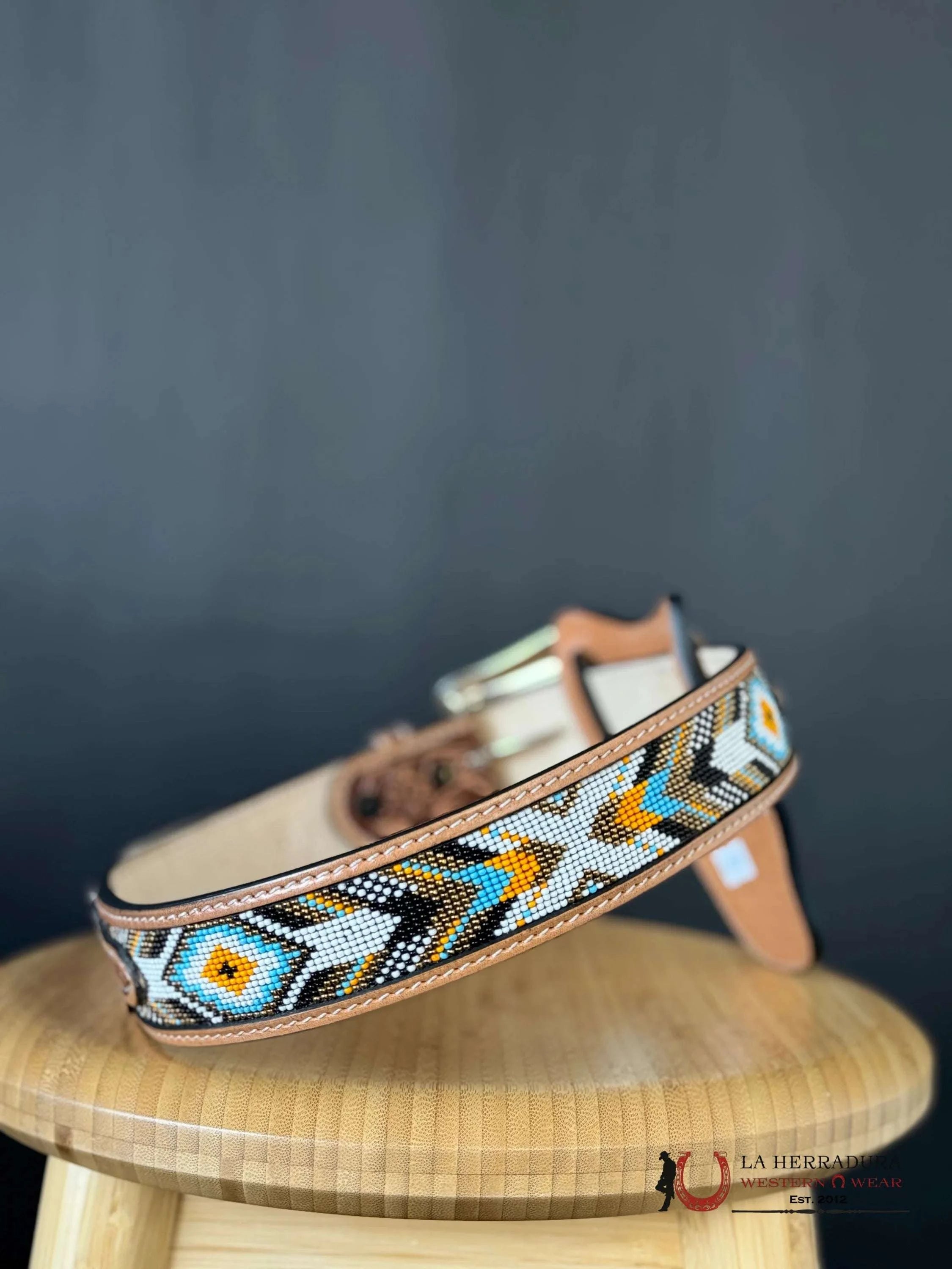 Cinto Azteca Cuero Cincelado White/Blue Teal Only Belt! Cinturones Hombres