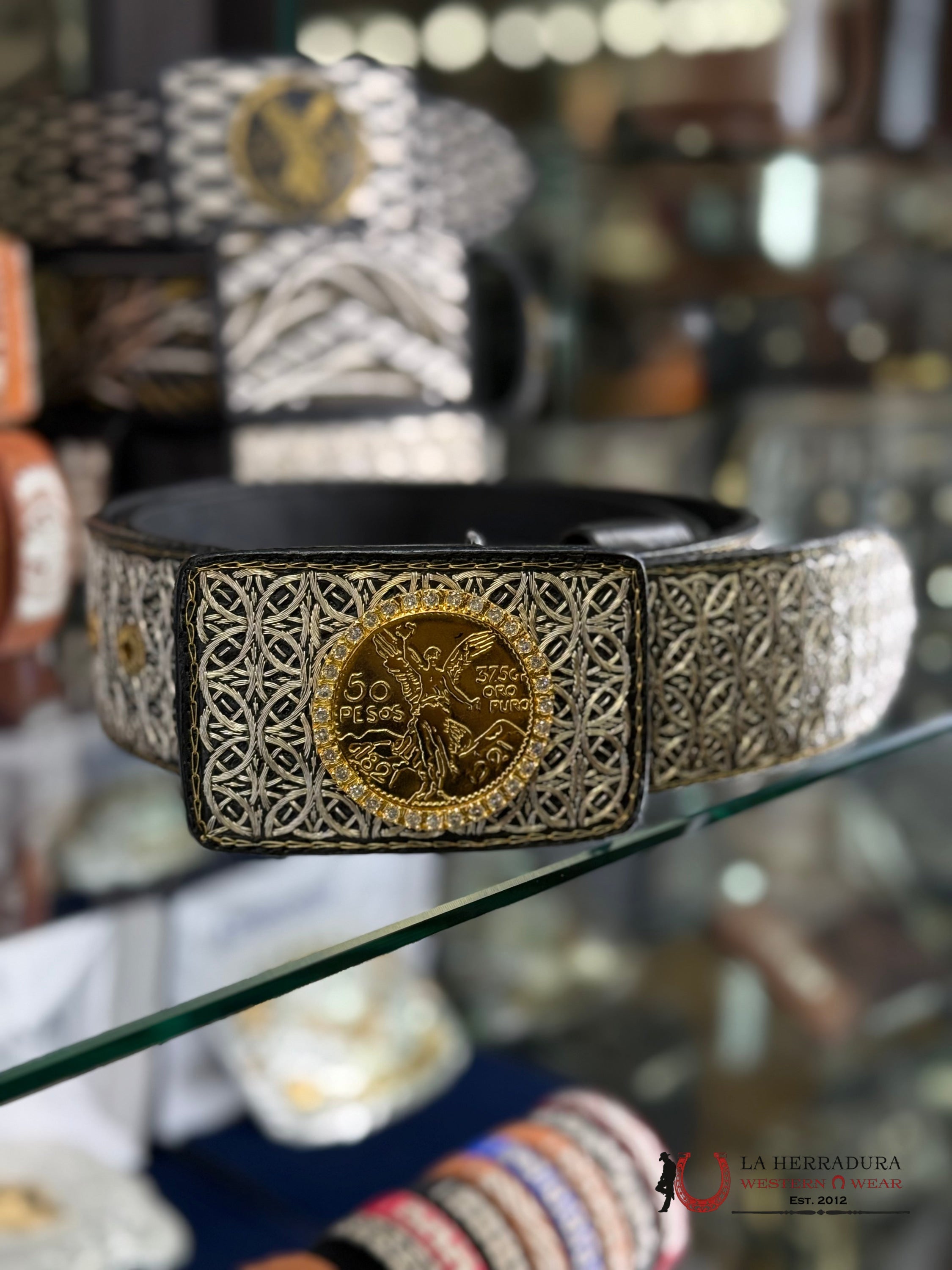 CINTO DE PLATA TEJIDO 50 PESOS DORADO #4 CINTURONES HOMBRES