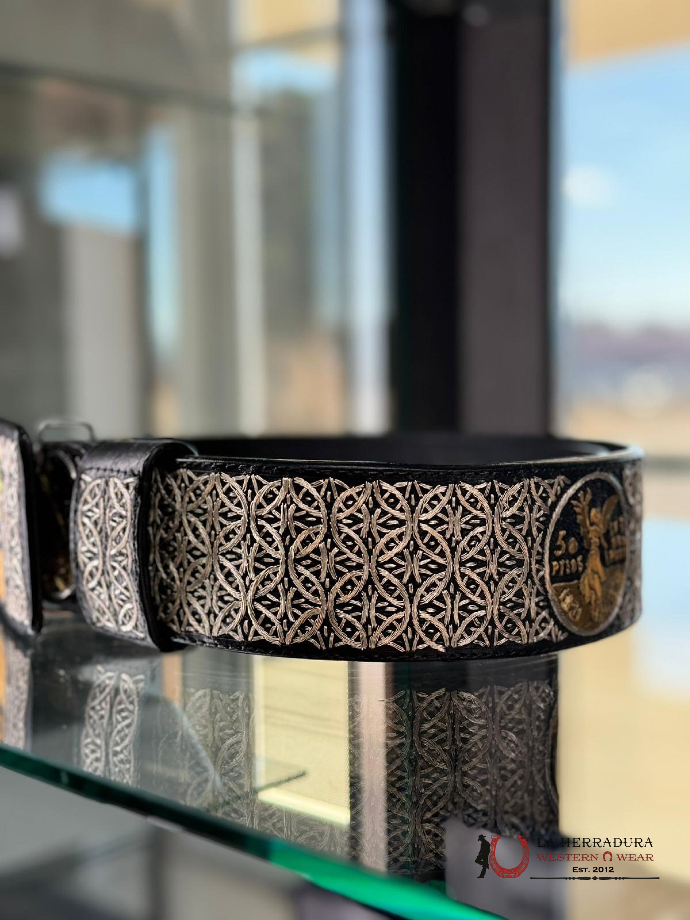 Cinto De Plata Villa 50 Pesos Círculos Interceptados Diamante Cinturones Hombres