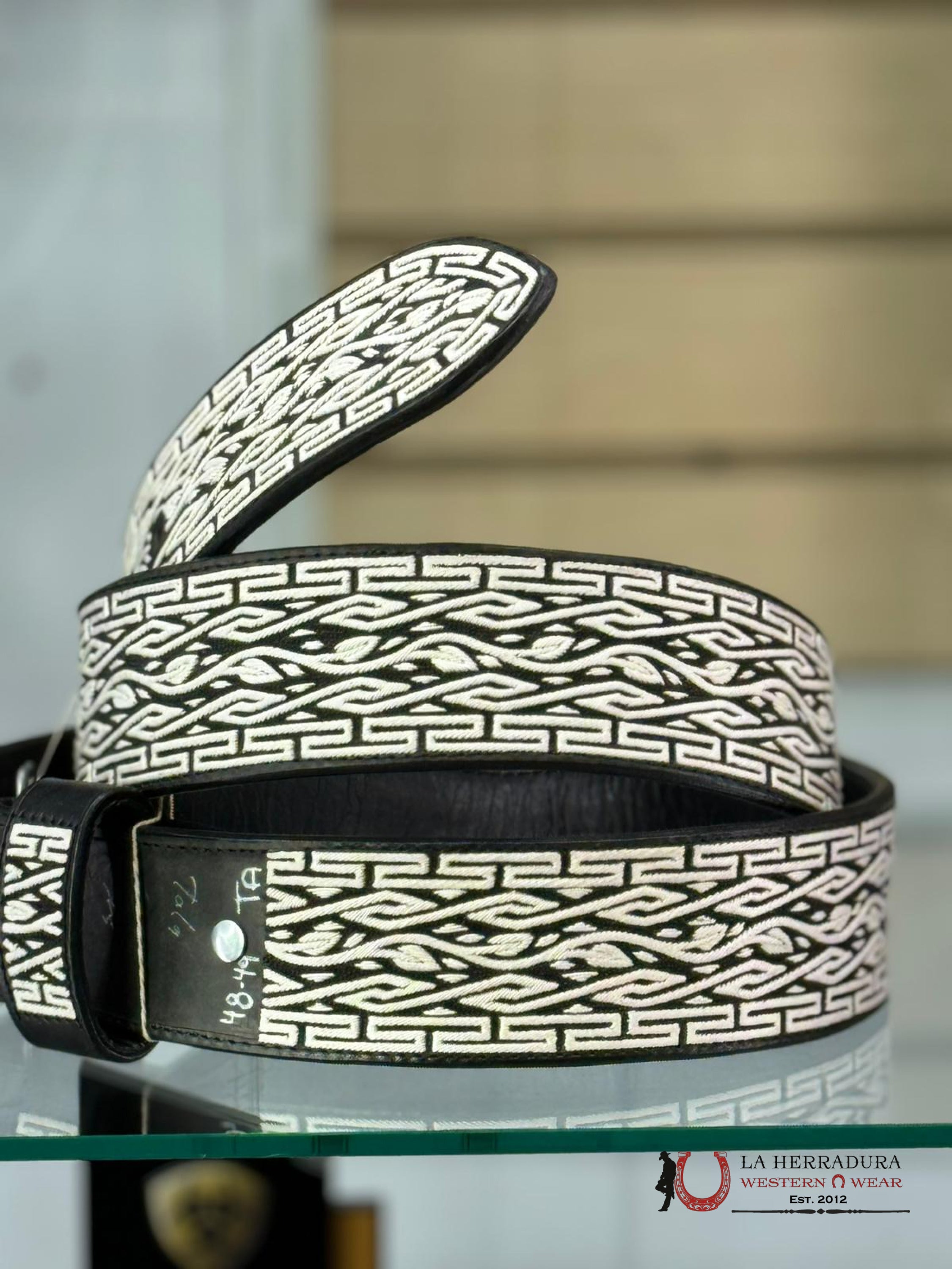 Cinto Negro Piteado Frondoso Ondas Griegas Cinturones Hombres