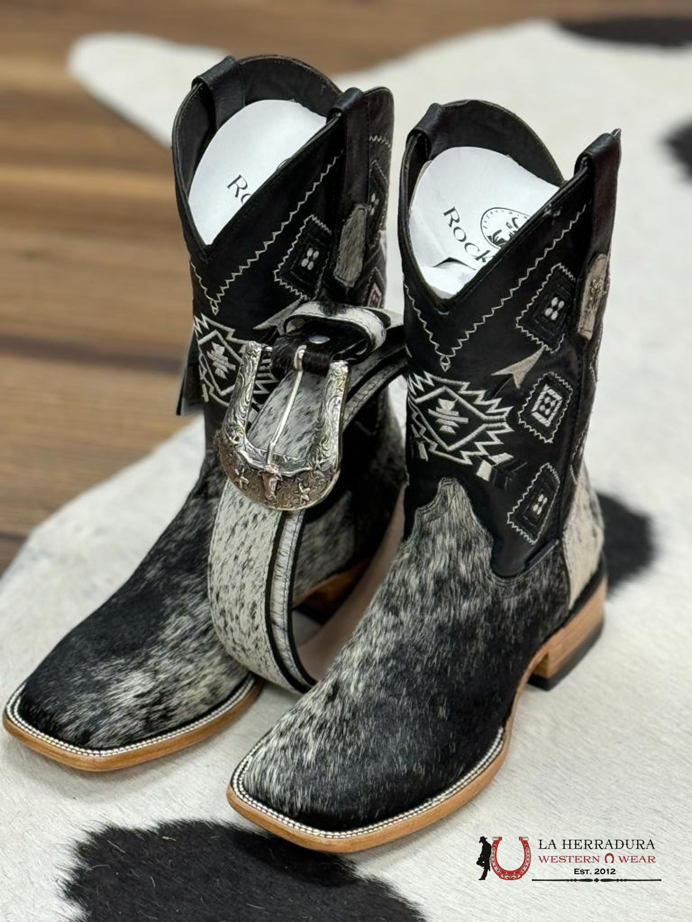 Cinto Rockem’ Print Cow Hide Belt Cinturones Hombres