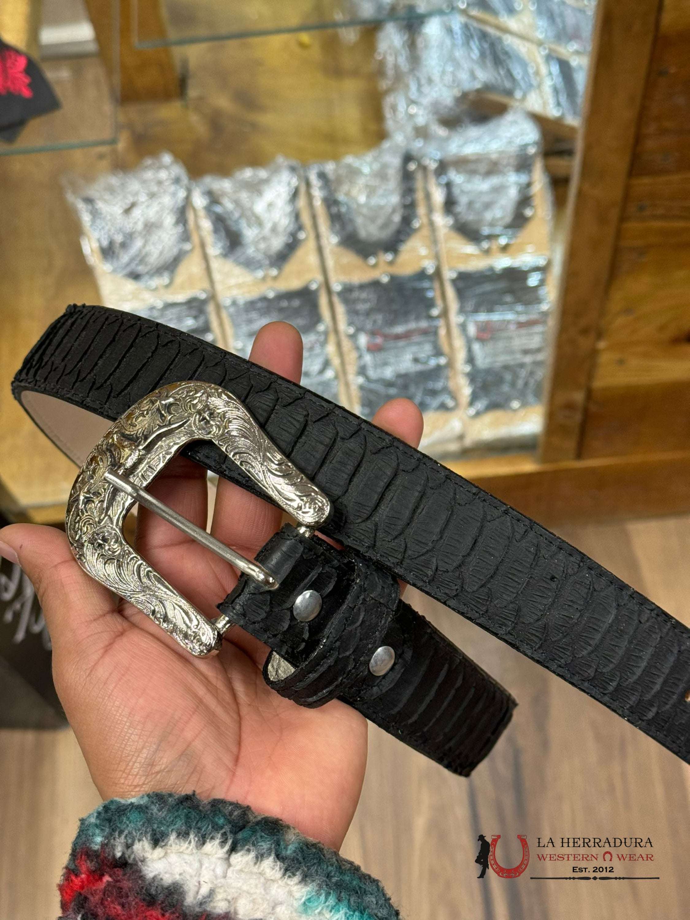 Cinto Rockem’ Print Python Black Belt Cinturones Hombres