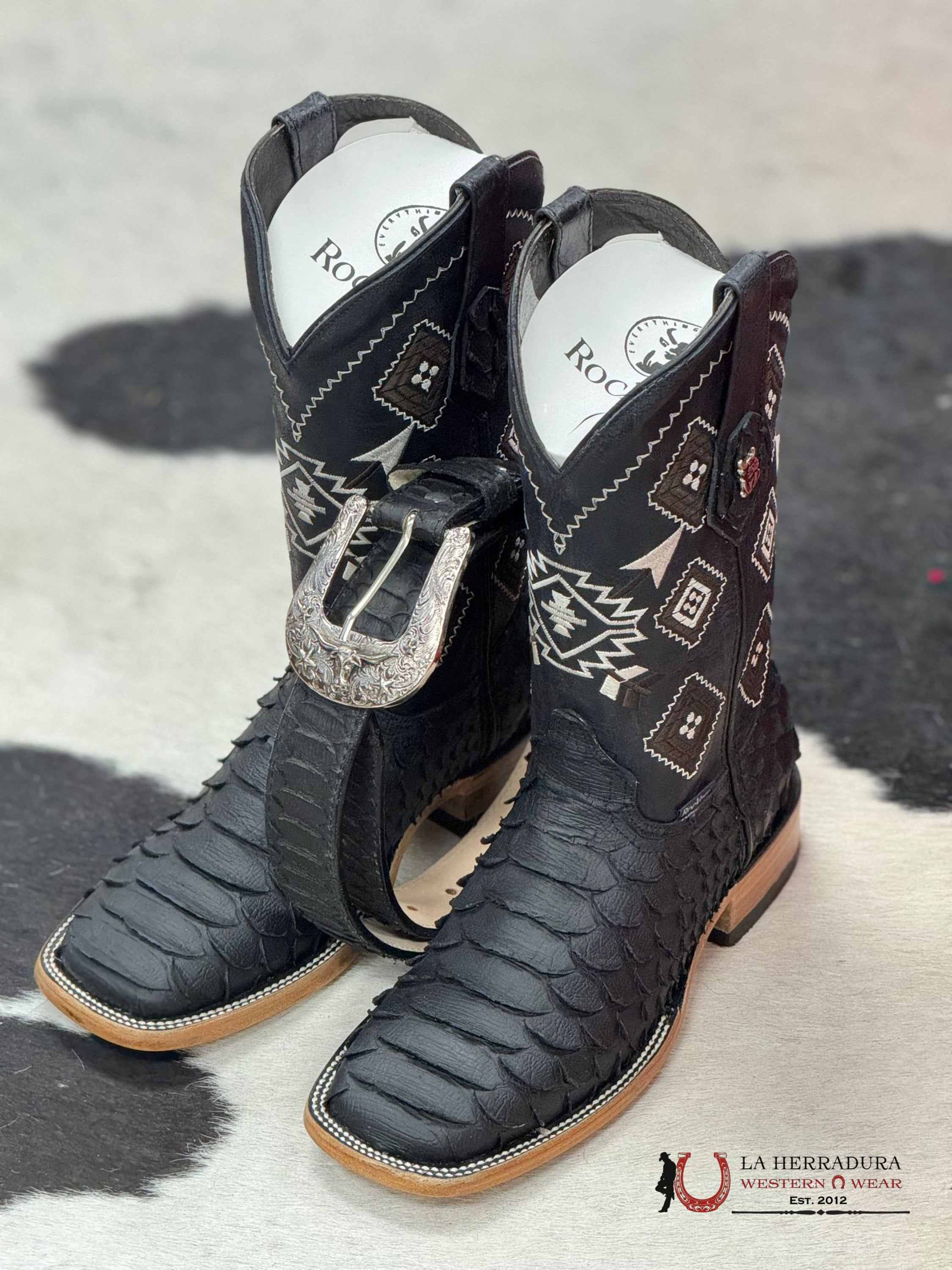 Cinto Rockem’ Print Python Black Belt Cinturones Hombres