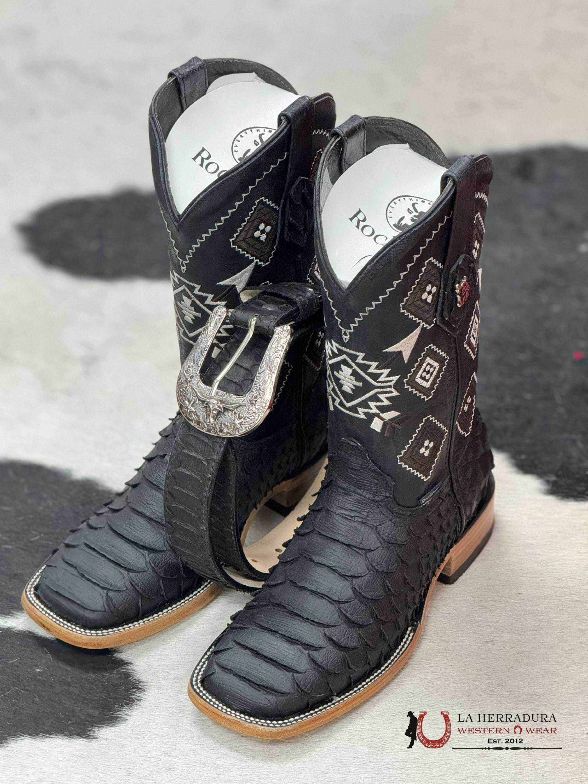 Cinto Rockem’ Print Python Black Belt Cinturones Hombres
