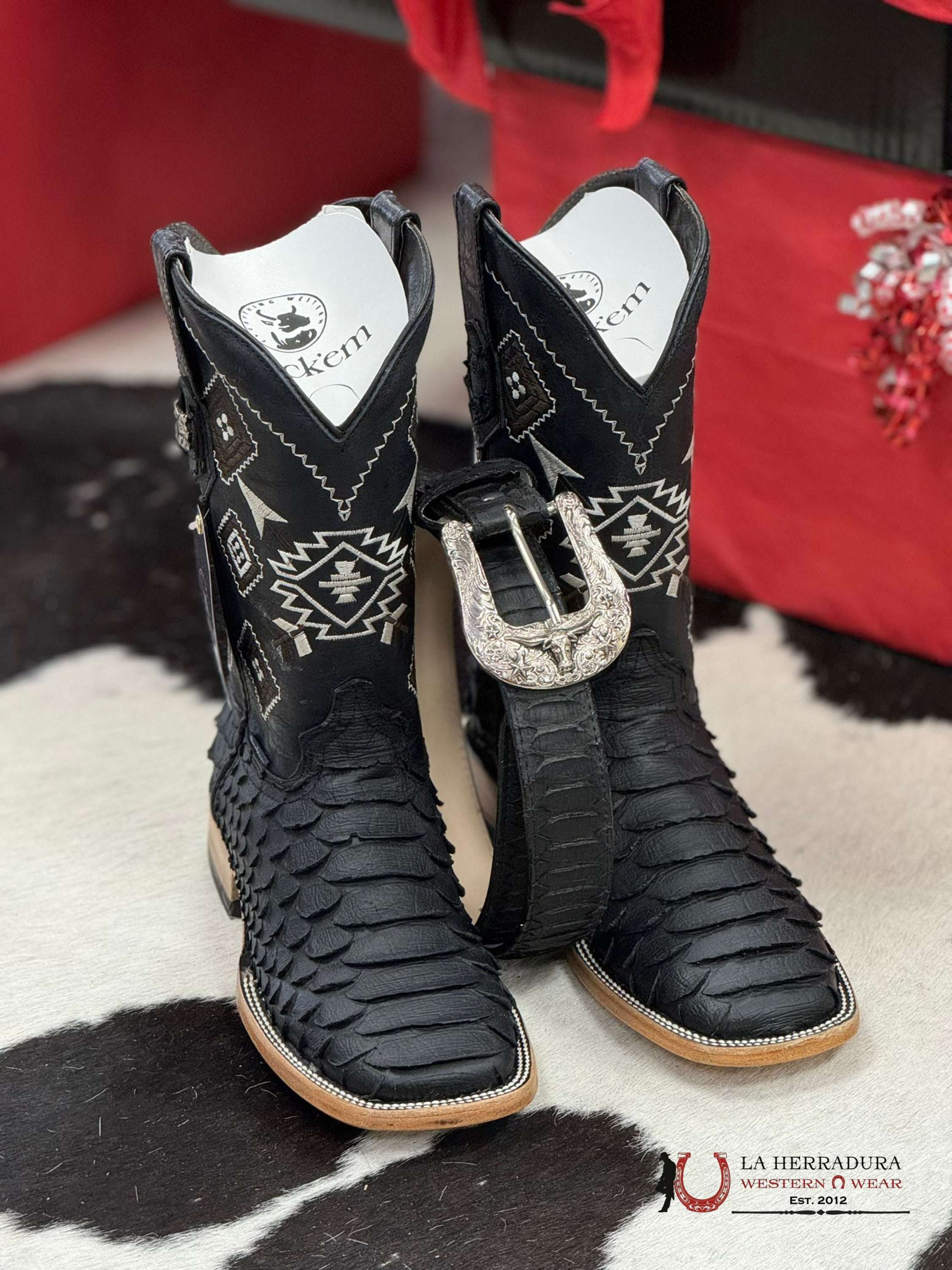 Cinto Rockem’ Print Python Black Belt Cinturones Hombres