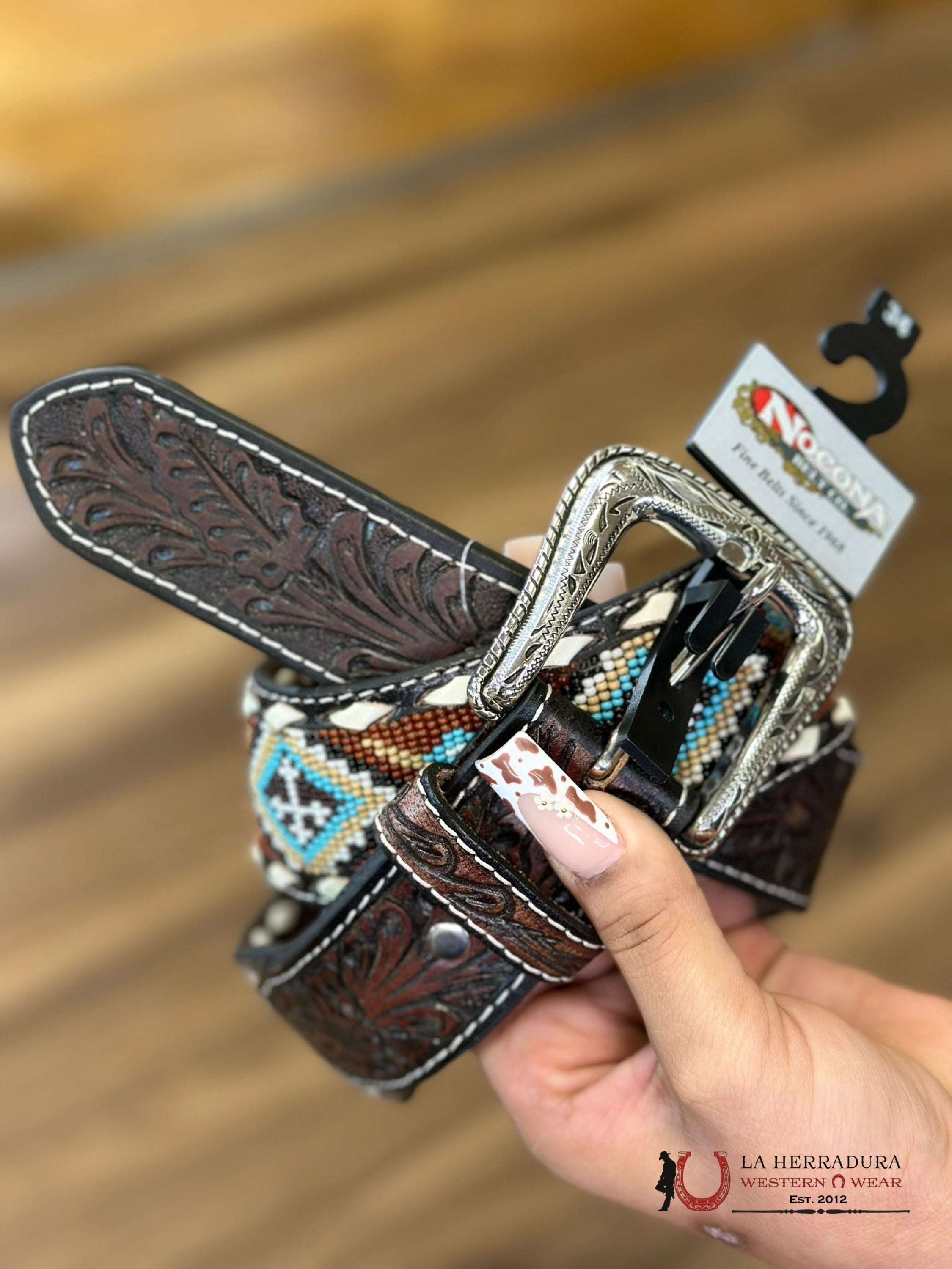 Cinturon 3D Belt Co. Para Hombre Cafe Cincelado/Azteca Azul Rust Cinturones Hombres