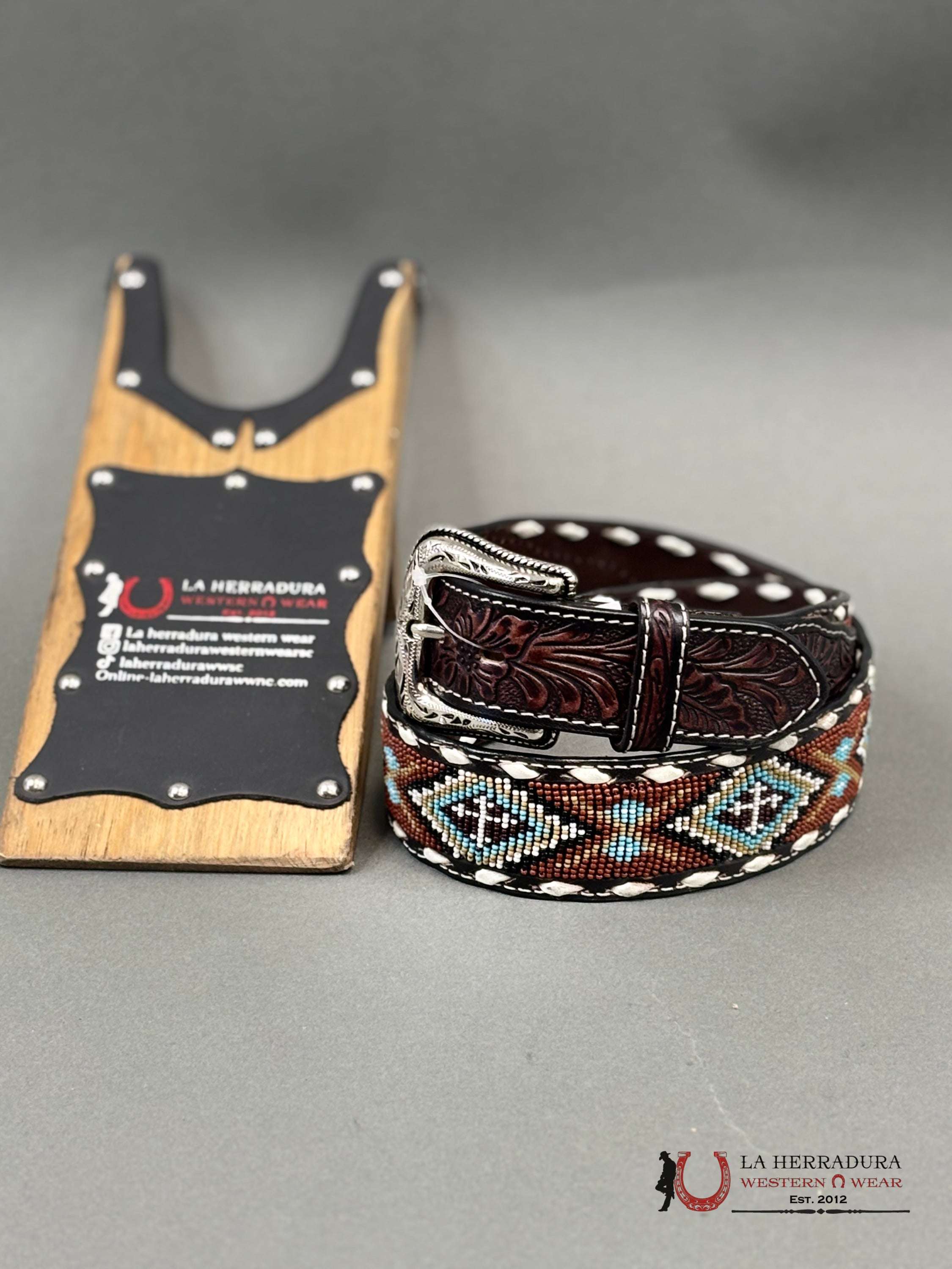 Cinturon 3D Belt Co. Para Hombre Cafe Cincelado/Azteca Azul Rust Cinturones Hombres