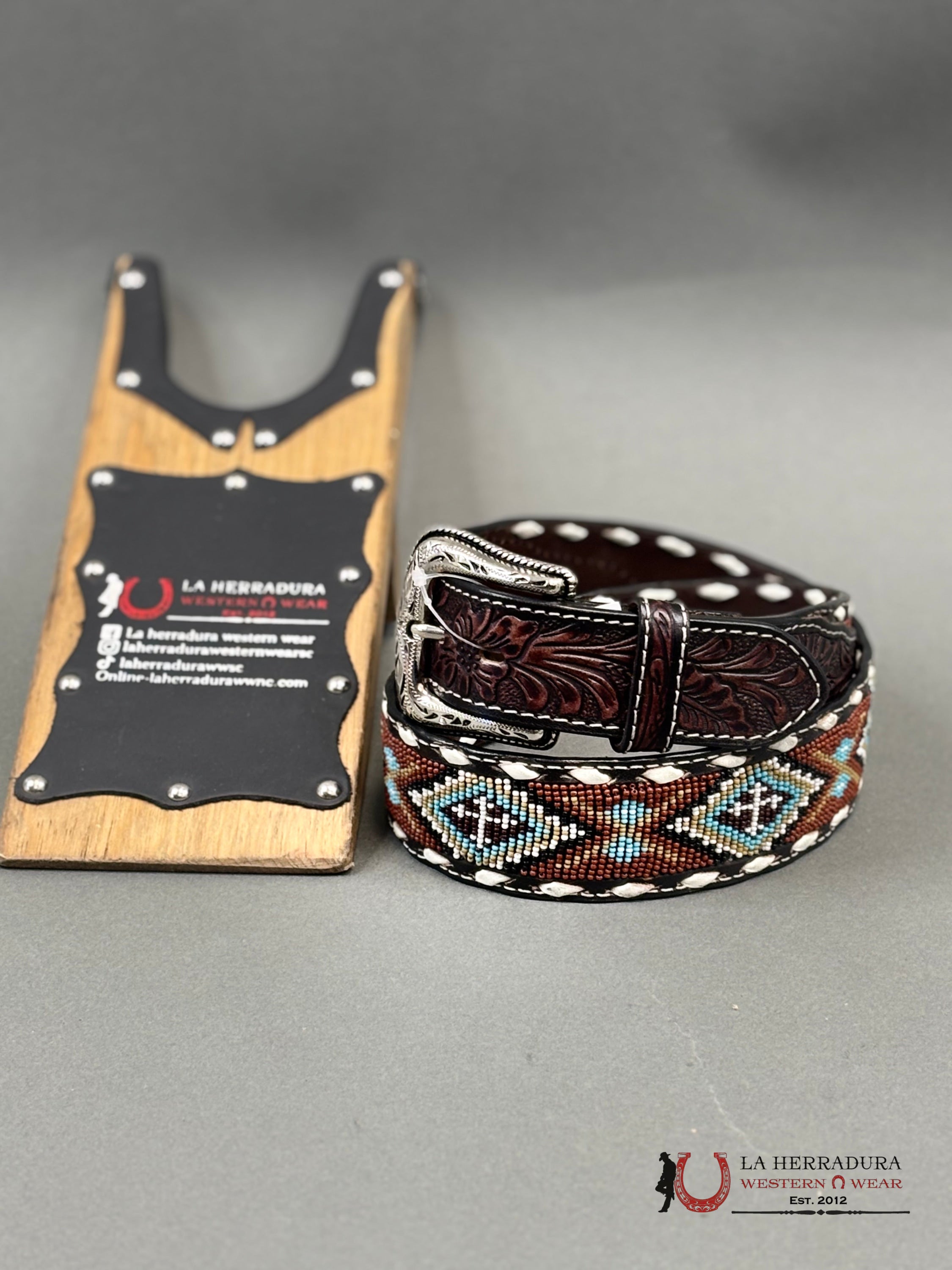 Cinturon 3D Belt Co. Para Hombre Cafe Cincelado/Azteca Azul Rust Cinturones Hombres