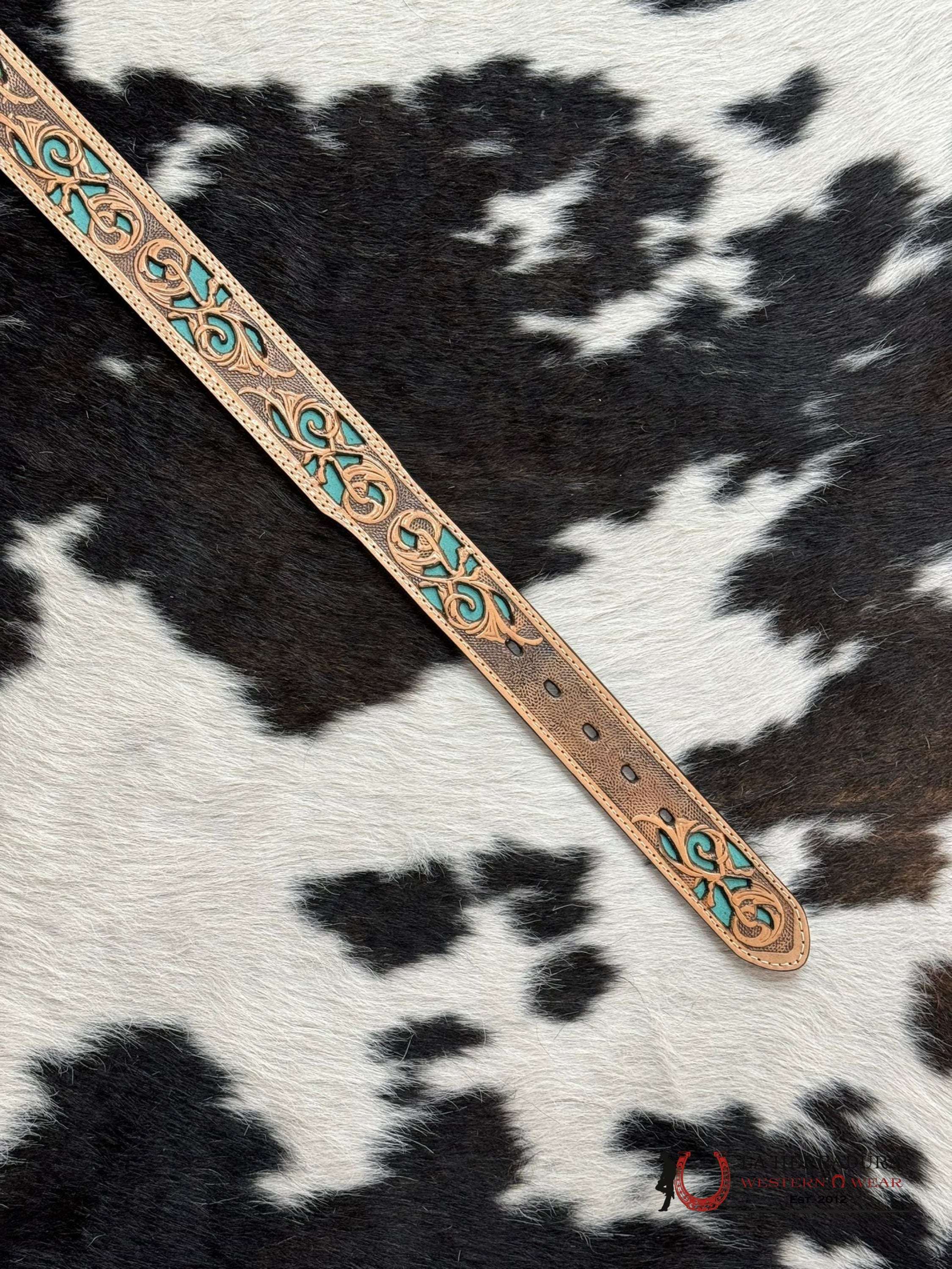 Cinturón Hooey Tooled Detailed Overlay Turquoise Western Style Cinturones Hombres
