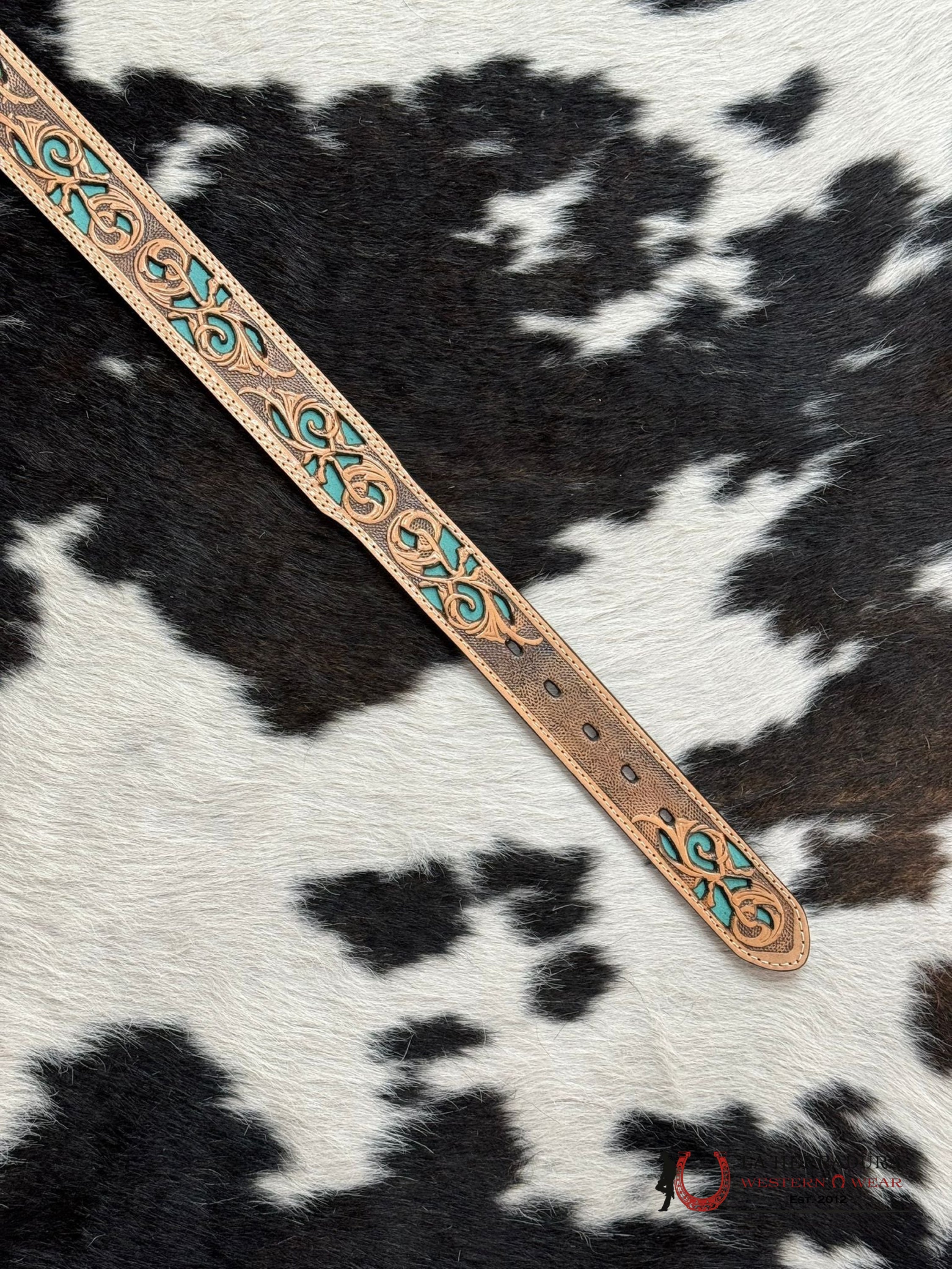 Cinturón Hooey Tooled Detailed Overlay Turquoise Western Style Cinturones Hombres