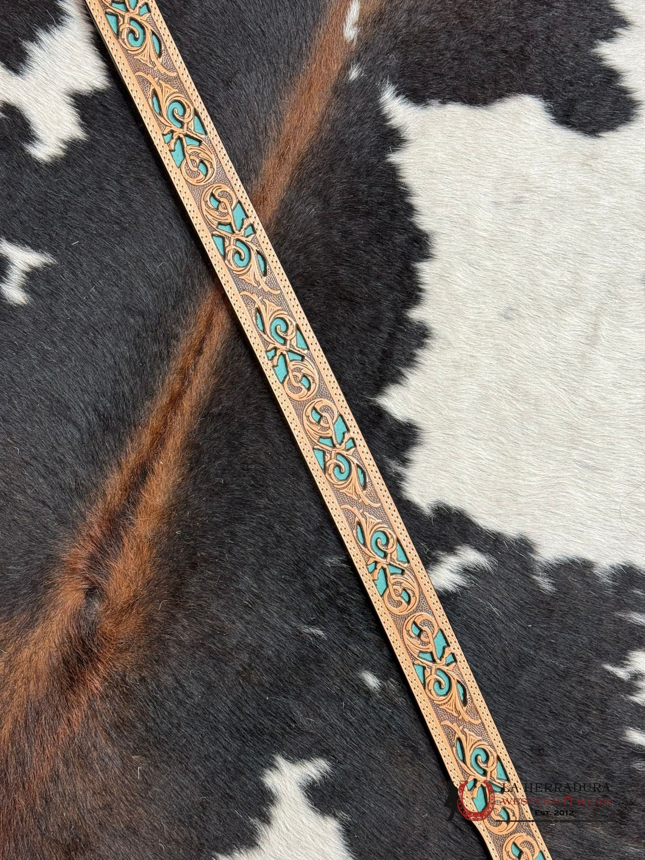 Cinturón Hooey Tooled Detailed Overlay Turquoise Western Style Cinturones Hombres