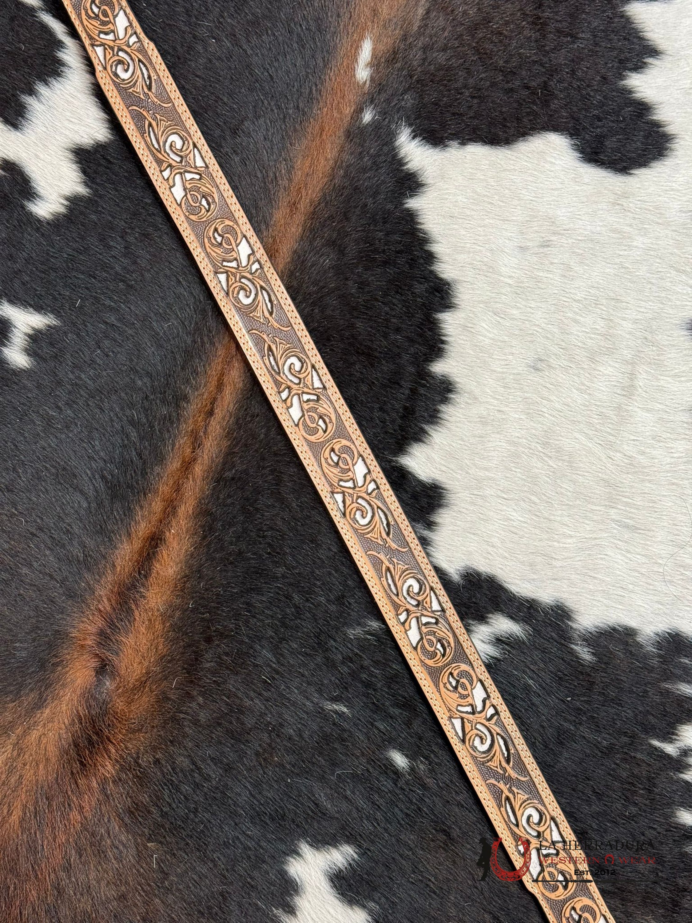 Cinturón Hooey Tooled Detailed Overlay White Western Style Cinturones Hombres