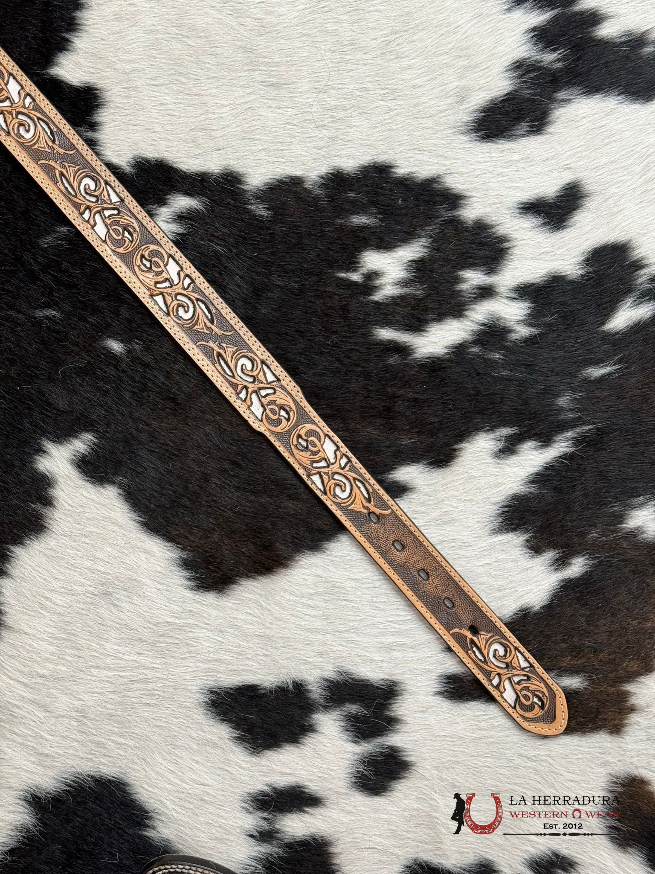 Cinturón Hooey Tooled Detailed Overlay White Western Style Cinturones Hombres