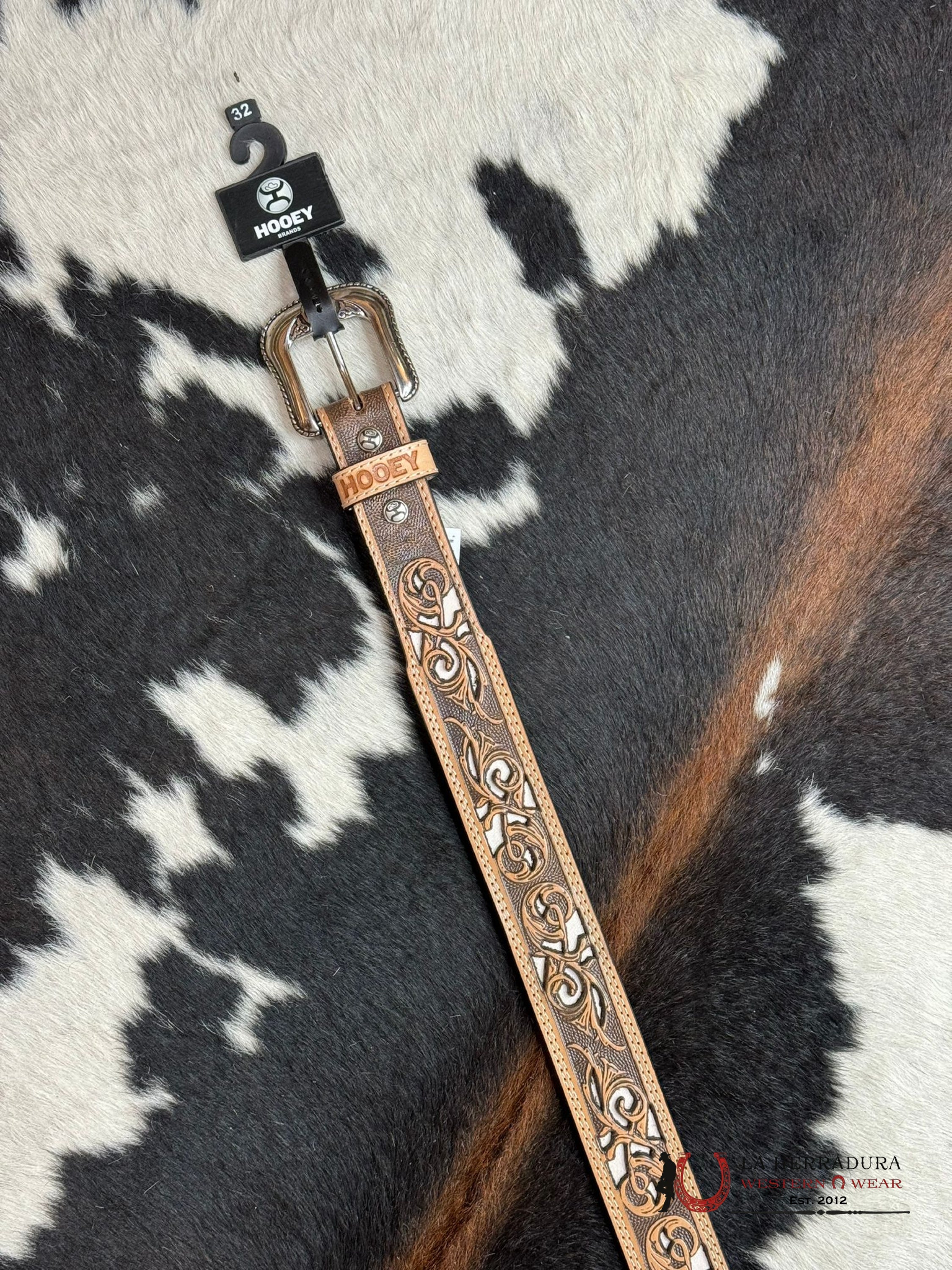 Cinturón Hooey Tooled Detailed Overlay White Western Style Cinturones Hombres
