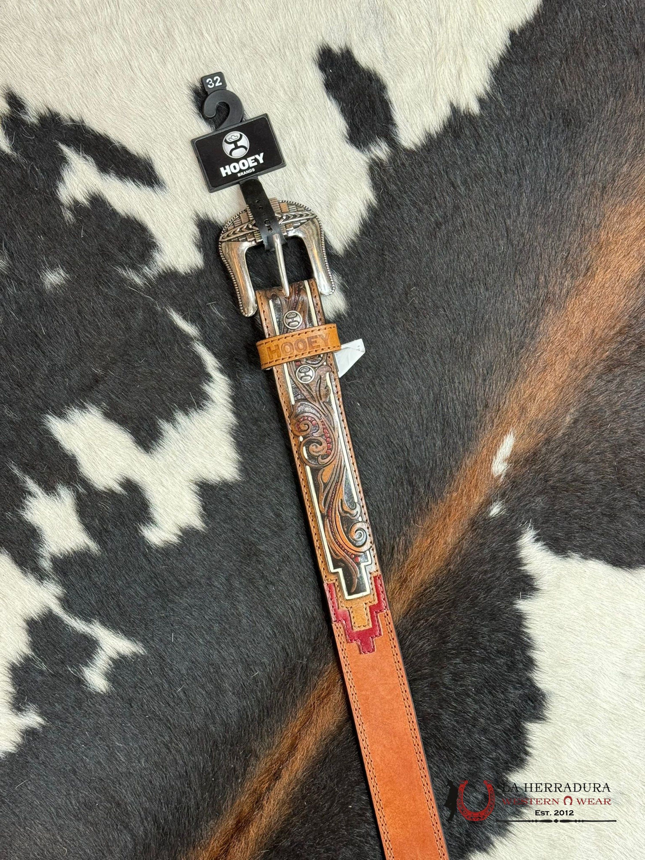 Cinturón Hooey Tooled End Double Red Detail Western Style Cinturones Hombres