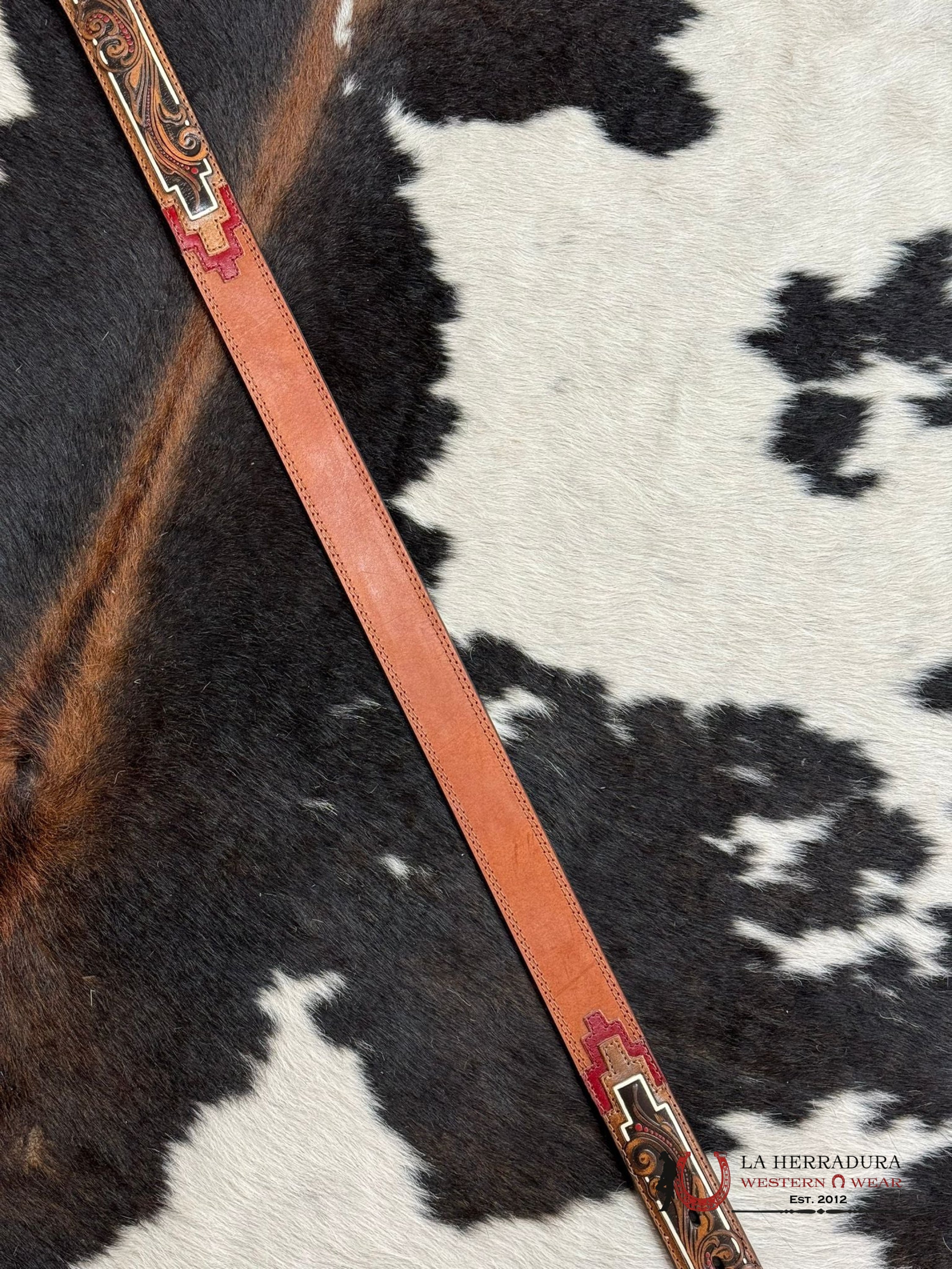 Cinturón Hooey Tooled End Double Red Detail Western Style Cinturones Hombres