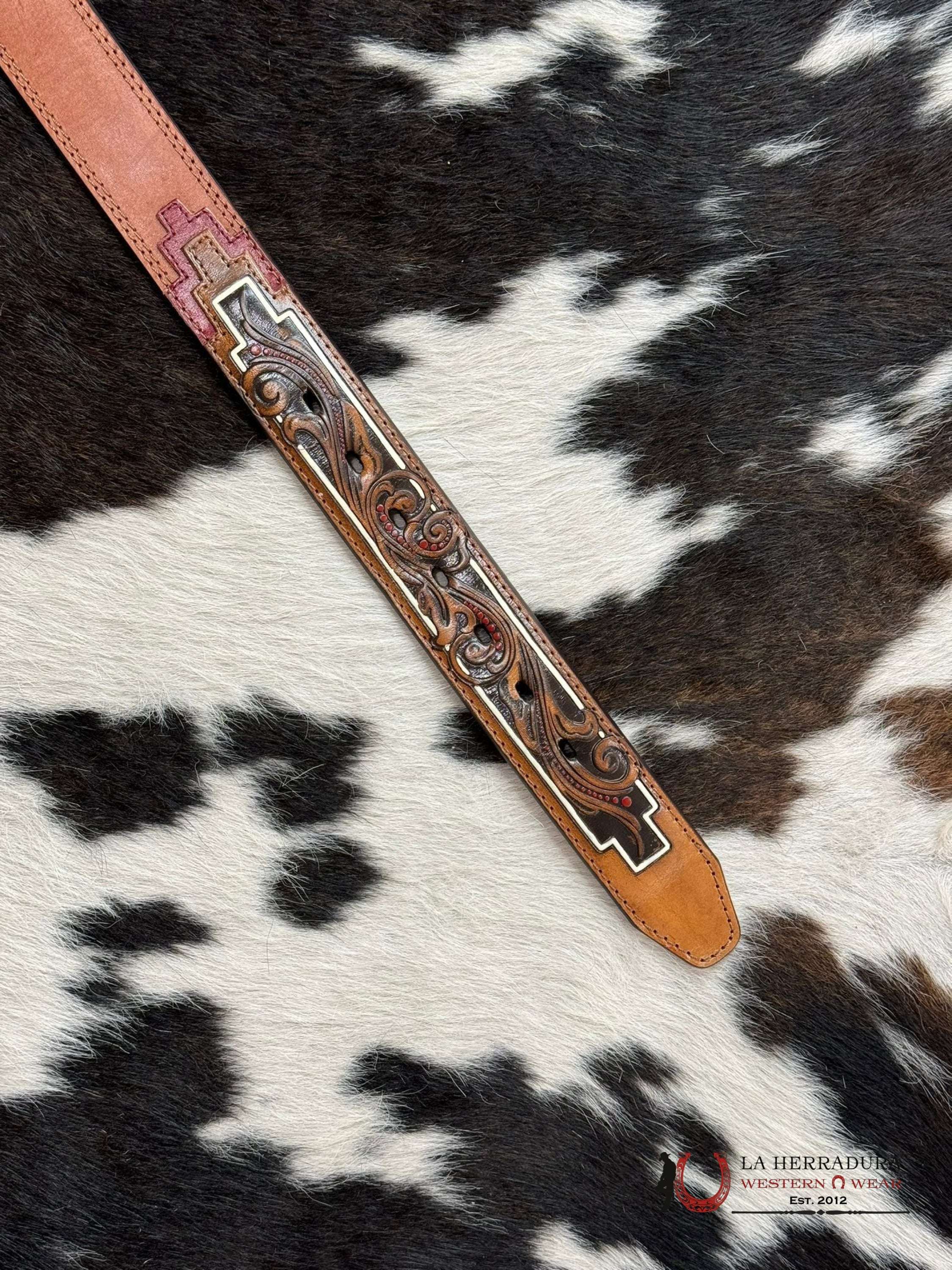 Cinturón Hooey Tooled End Double Red Detail Western Style Cinturones Hombres
