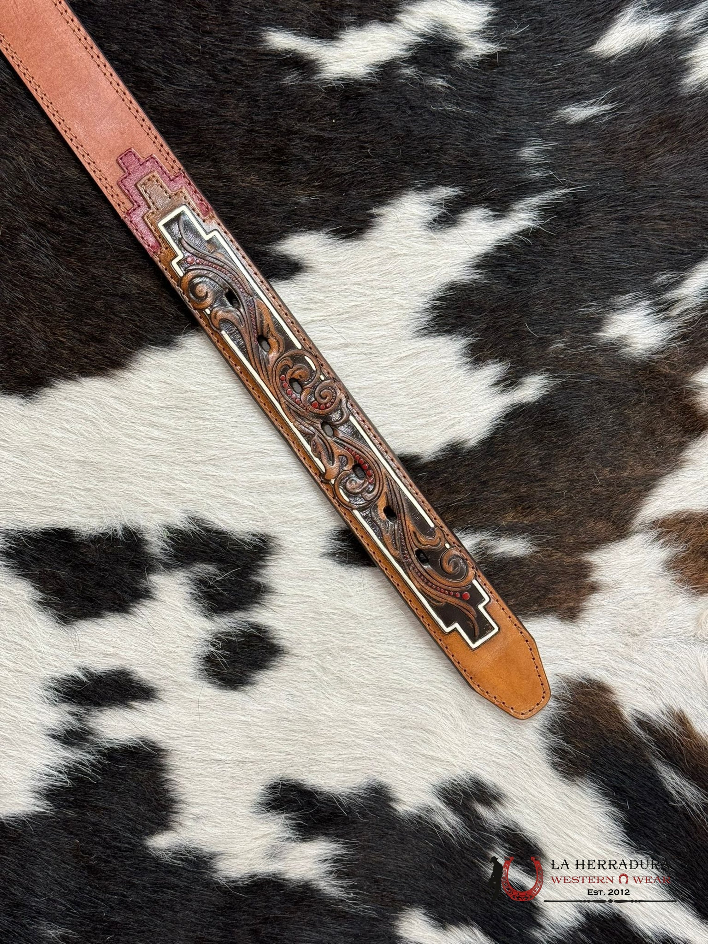 Cinturón Hooey Tooled End Double Red Detail Western Style Cinturones Hombres